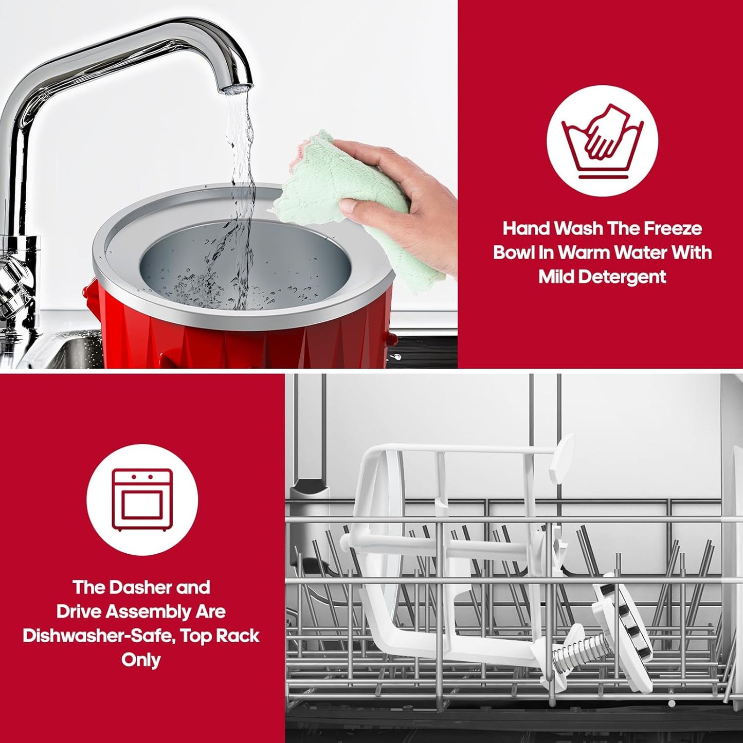 InnoMoon Ice Cream Maker Attachment for KitchenAid Stand Mixer, Compatible for Kitchenaid 4.5QT/5QT/6QT/7QT Stand Mixer, 2-Quart Frozen Yogurt, Sorbet Gelato Maker, Kitchen aid Ice Cream Maker (Red)