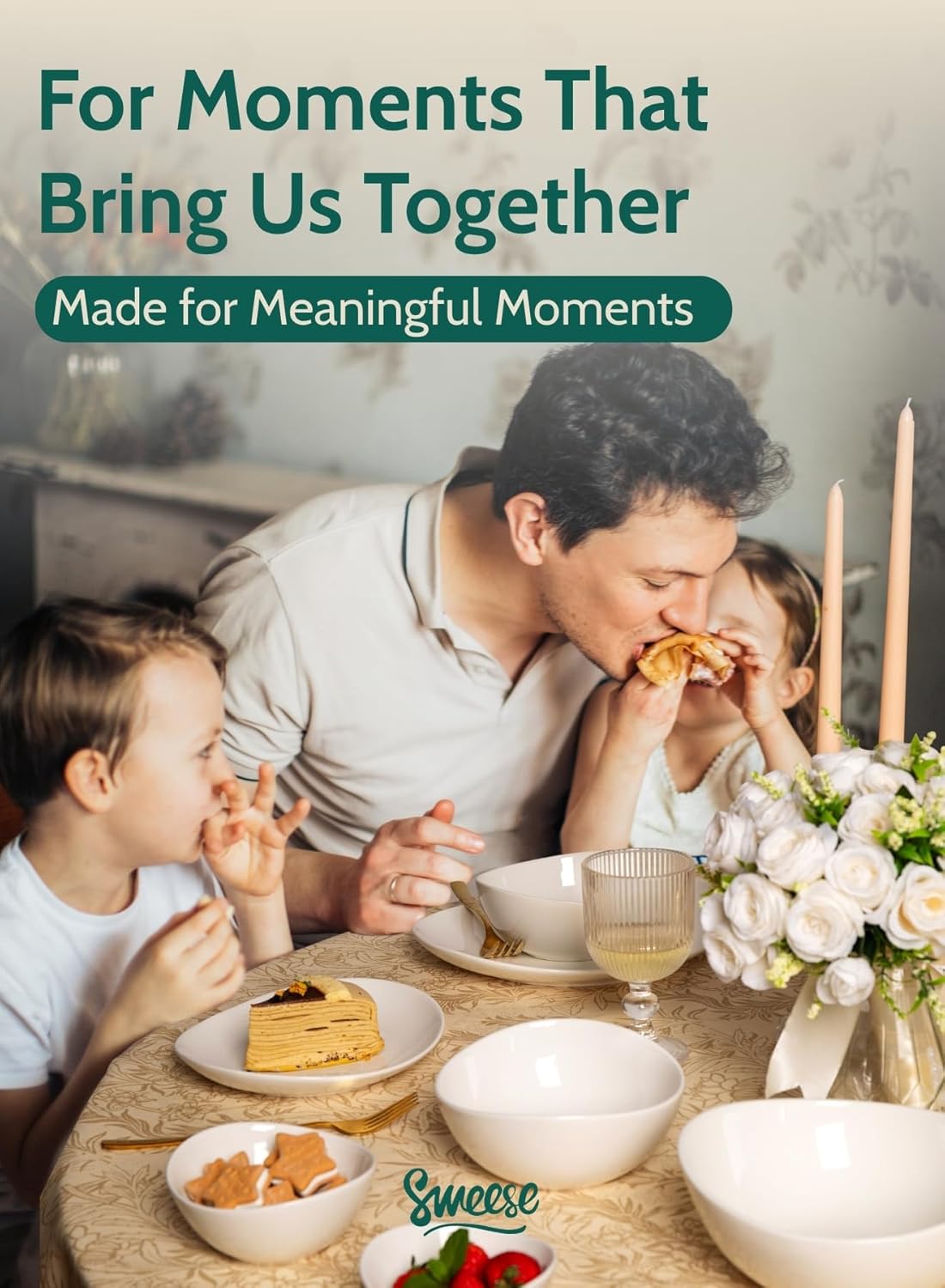 Sweese 8 Inch Porcelain 42 oz Serving Bowls Set of 4, for Salad | Soup | Snacks | Pasta - Microwave, Dishwasher, and Oven Safe - White