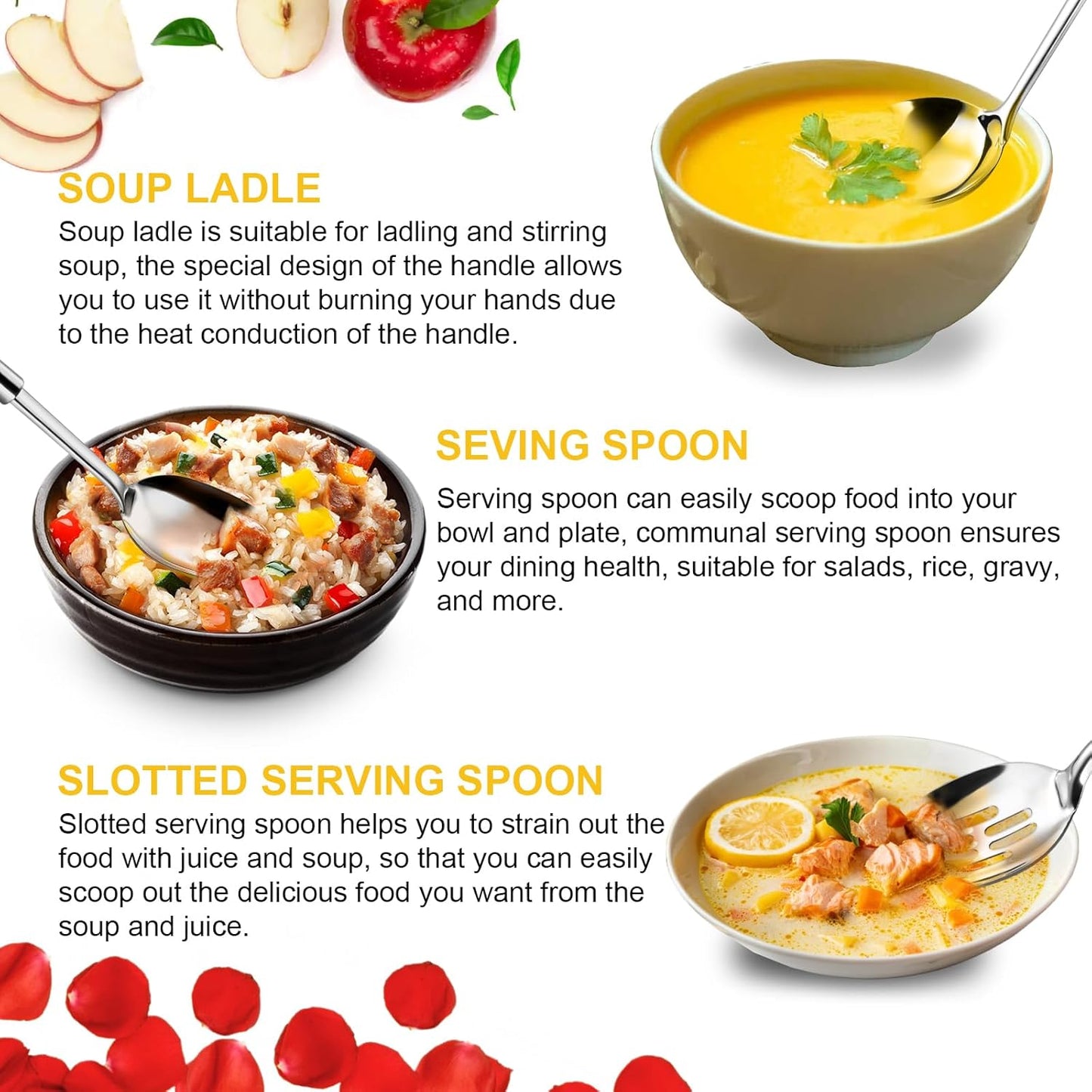 Pleafind Serving Utensils Set for Parties,3-Piece Silver Stainless Steel utensils set,Includes 1 Serving Spoon, 1 Slotted Spoon and 1 Soup Ladle,Serving Spoons for Buffet