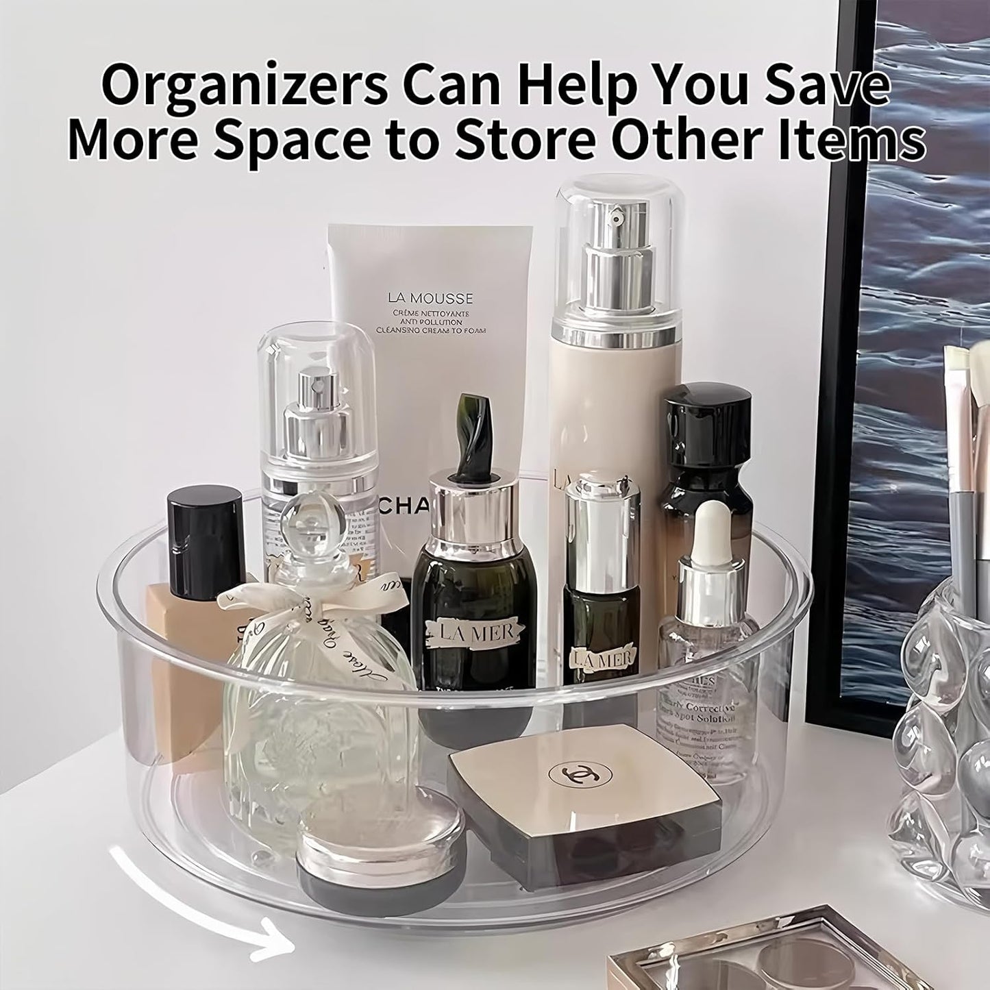 2 Pack Lazy Susan, 10.5 Inch Lazy Susan Organizer, 360 Degree Swivel, for Kitchen, Pantry, Refrigerator, Bathroom and Vanity Countertops (Clear) (2P-10.5 Inch)