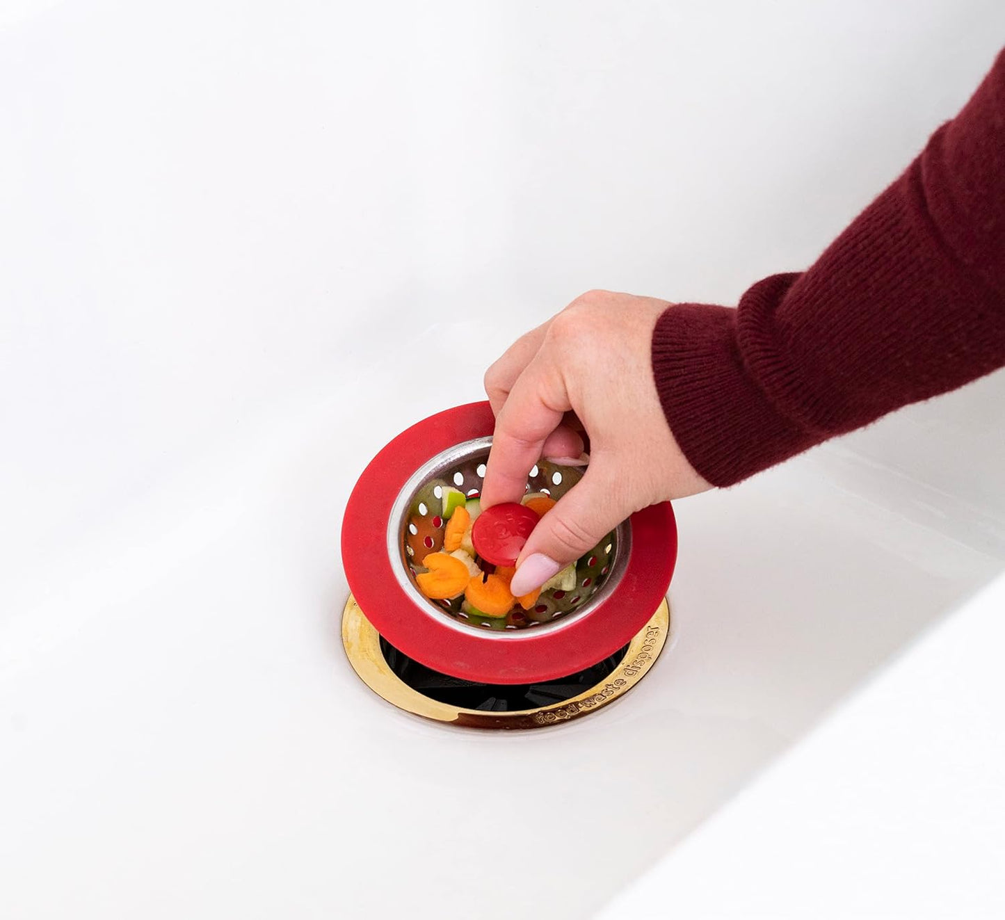 MSC International Black or Red Joie Kitchen Sink Stopper and Strainer Basket, Stainless Steel and Plastic