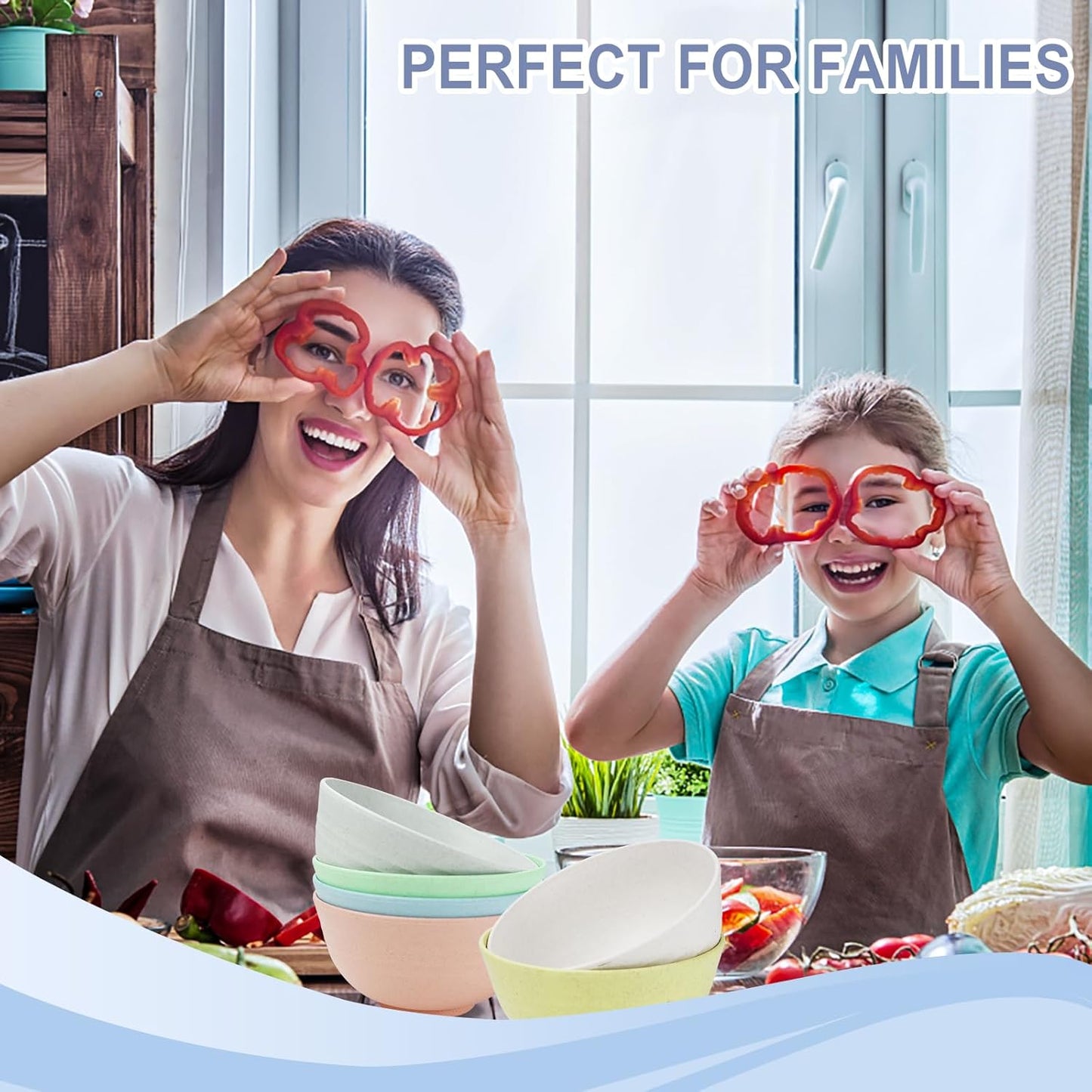 26 oz Wheat Straw Bowls Set of 6,Microwave & Dishwasher Safe Cereal Bowls for Kitchen,Lightweight Kids Bowls for Soup,Salad,Fruit,Snack and Oatmeal-Sweet Series