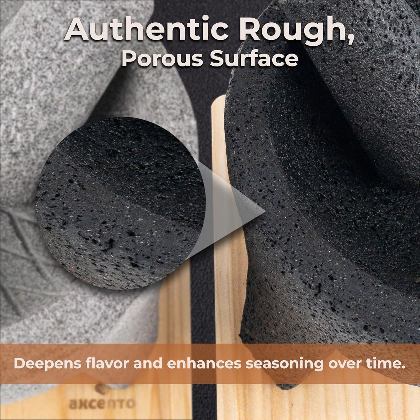 The Authentic Molcajete Mexicano Made of Lava Volcanic Rock, Set with Mortar, Pestle and Cutting Board Included - Large Molcajete 8-Inch, Molcajete de Piedra VolcƔnica, Molcajete for Oven (Black)