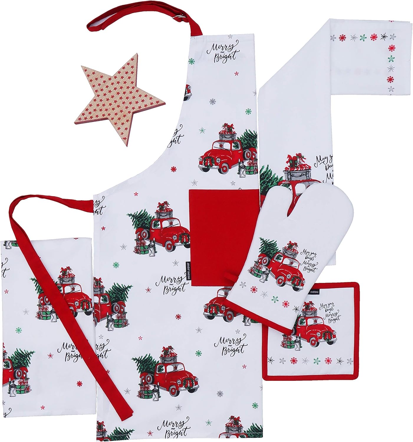 AMOUR INFINI Heat Resistant Pot Holders 100% Cotton Set of 3 Unique Merry Christmas Design 8x8 Inches|Nonslip Hot Pads for Kitchen Baking Cooking Outdoor BBQ Party|Thanksgiving Christmas Festive Gift