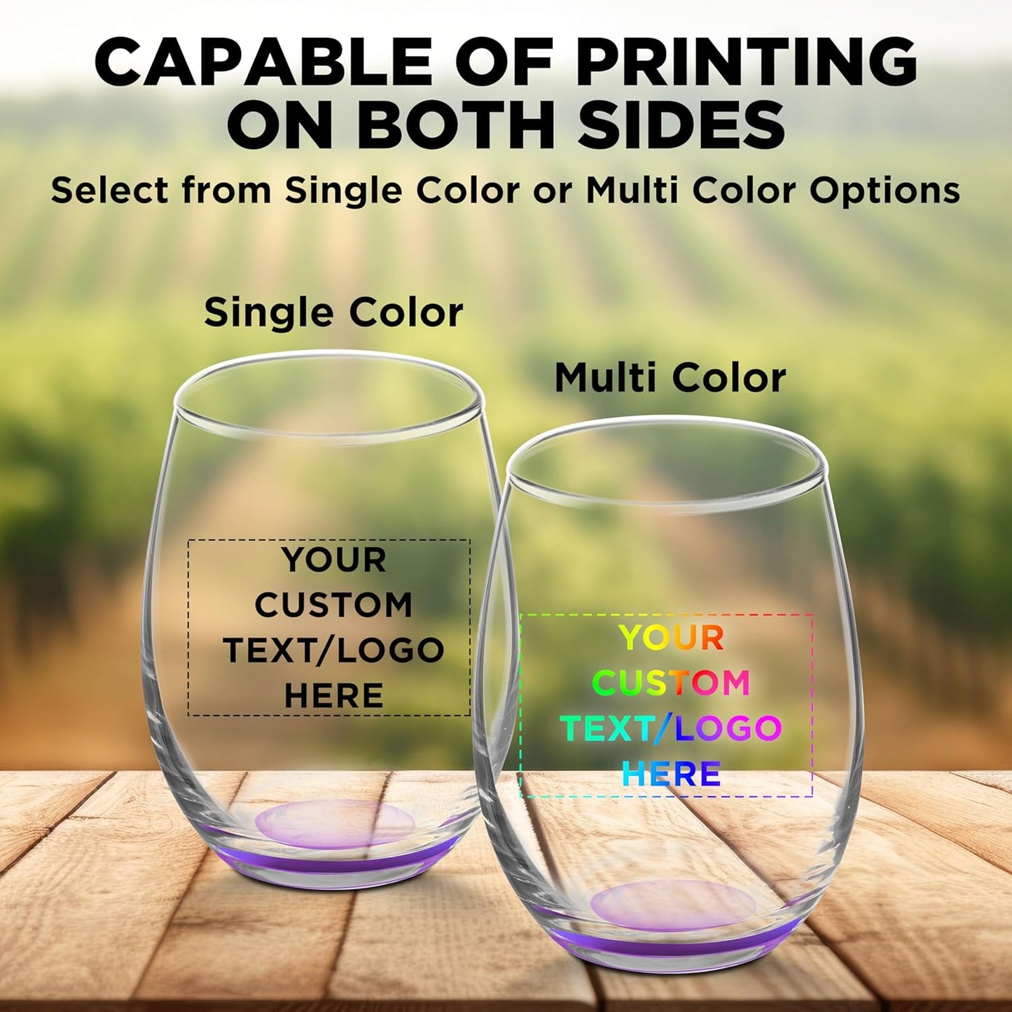 Custom Stemless Wine Glasses by ARC 5.5 oz. Set of 12, Personalized Bulk Pack - Perfect for Hotel, Bar, Restaurant or Lounge - Purple