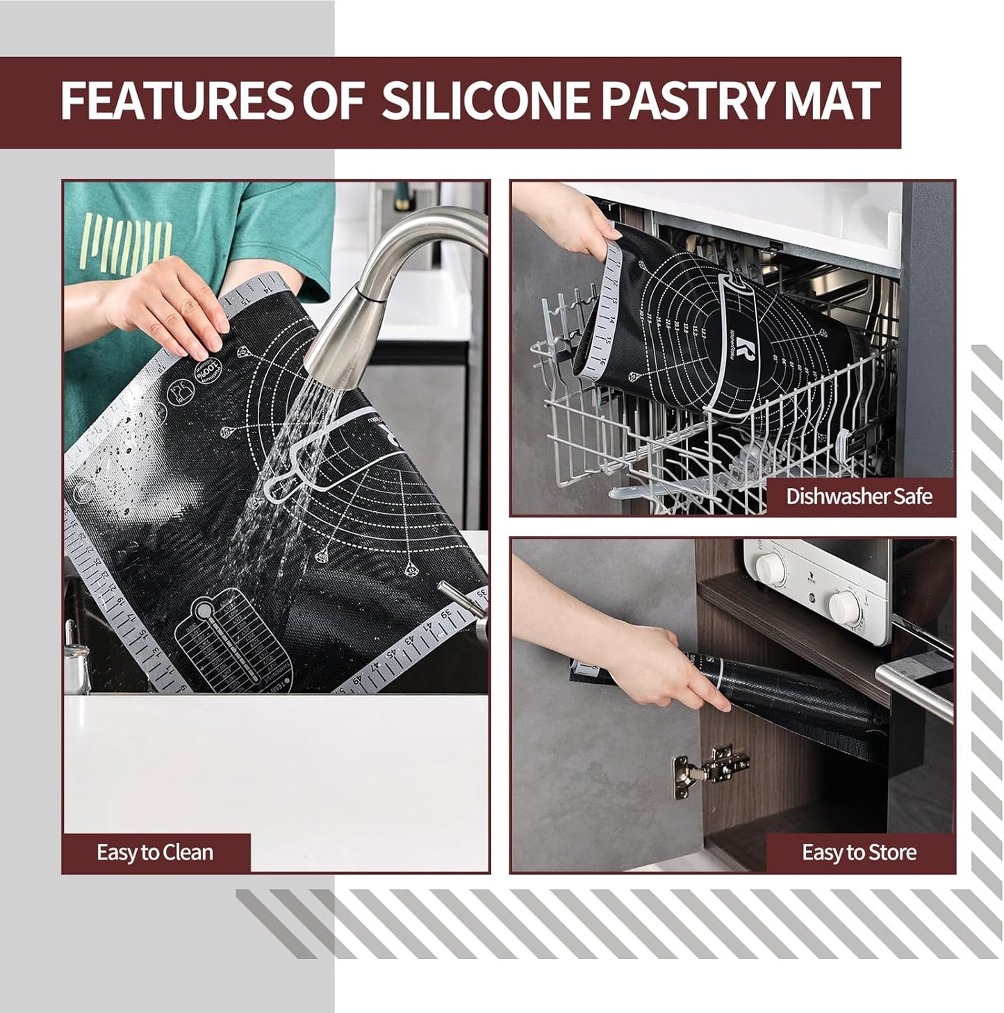 Silicone Pastry Mat Extra Large with Measurements 26''x16'' for Reusable,Non-slip Silicone Baking Mat, Counter, Dough Rolling, Oven Liner,Fondant/Pie Crust (Translucent_Grey, 16''W x 26''L)