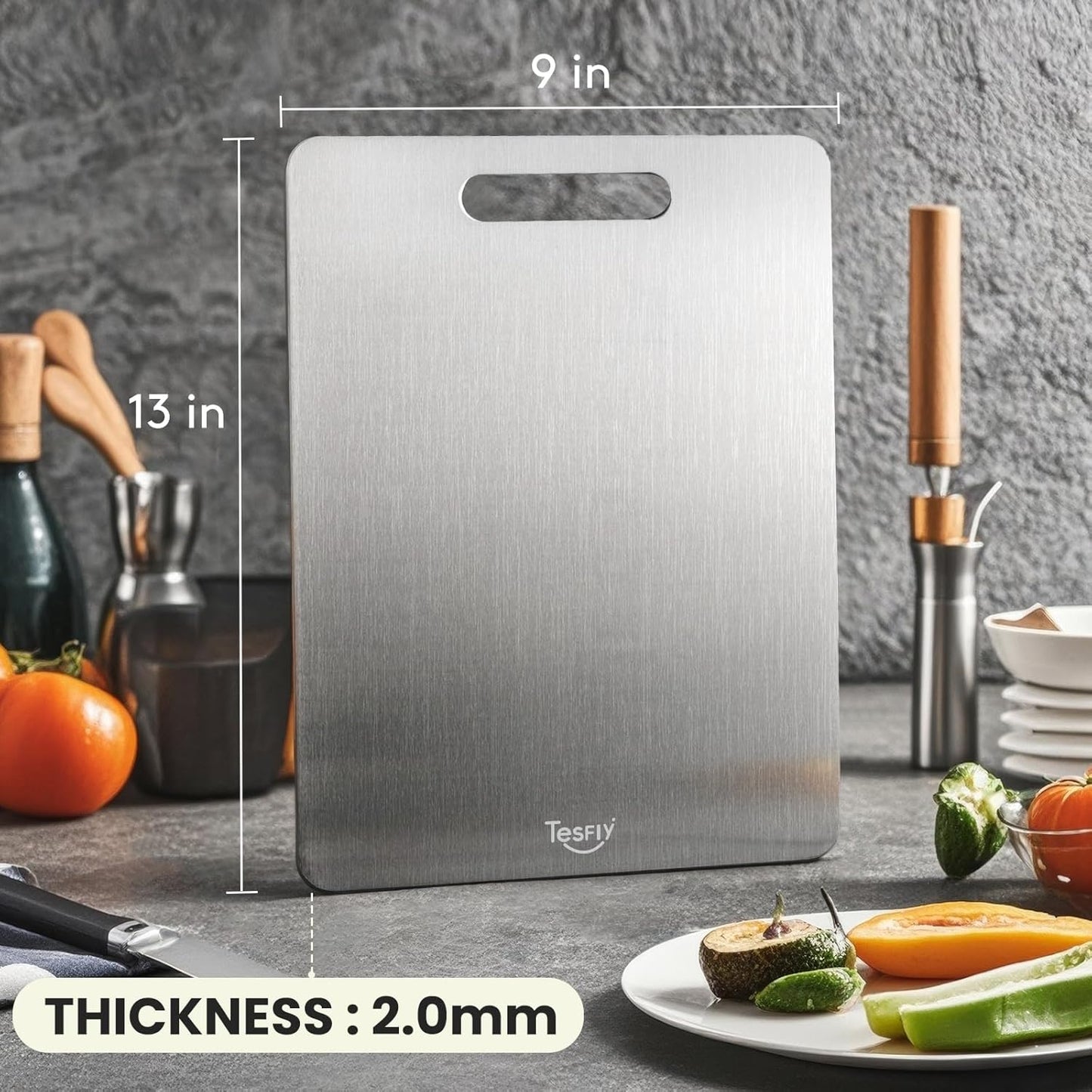 2 Pack Titanium Cutting Board - 100% Pure Titanium Cutting Boards For Kitchen,Easy to clean, Double-sided food-grade Cutting Board For Cutting Meats, Fruits And Vegetables(13 * 9)