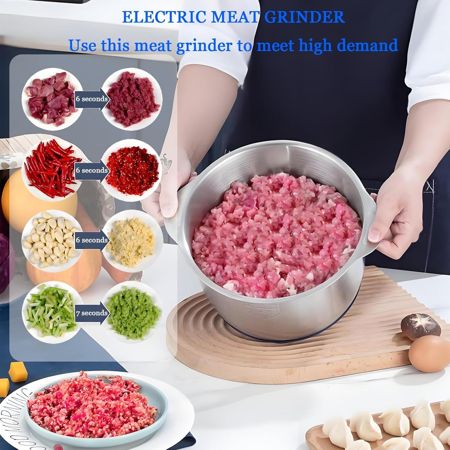 Electric Food chopper, Food Processors, Meat Grinder, 800W, 18/10 Stainless Steel, 3L Capacity,Vegetable Chopper,5-key Buttons,Quadruple-Layer 4 Blades,Suitable For Food processing and Chopping