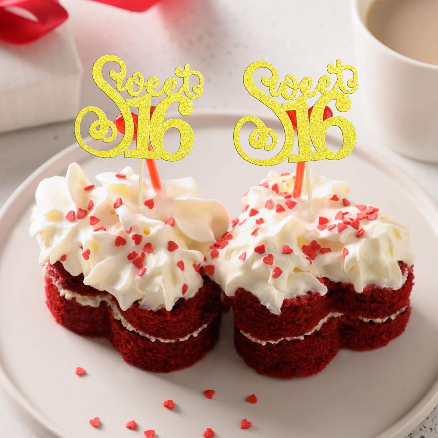 Gyufise 24 Pack 16th Birthday Cupcake Toppers Glitter Sixteen Happy Sweet 16 Cupcake Picks Cheers to 16 Years Old Cupcake Decorations for 16th Birthday Anniversary Party Supplies Multi Gold