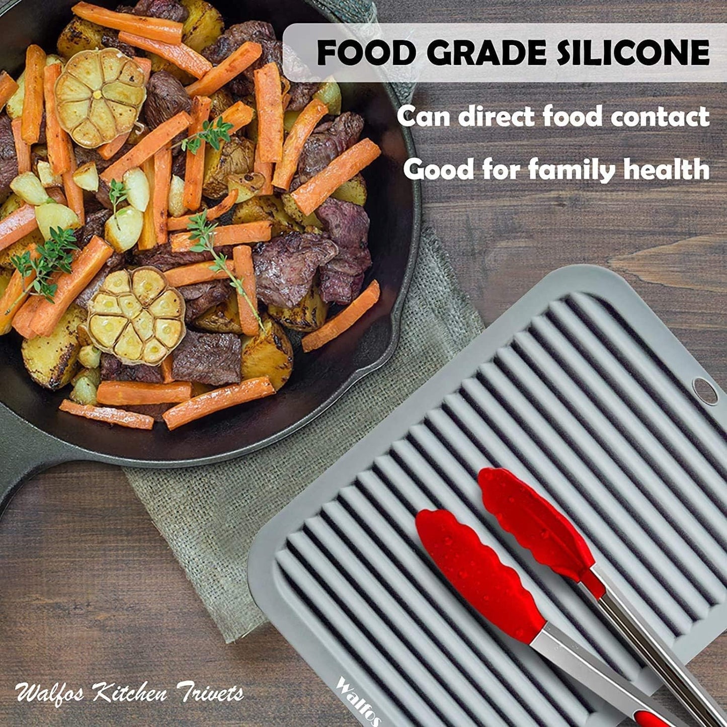 Walfos Silicone Trivets for Hot Pots and Pans - Heat Resistant Hot Pads for Kitchen Counter- 4 Pcs Multi-Purpose & Versatile Trivet Mat - Long-Lasting & Flexible Silicone Hot Pad(Gray)