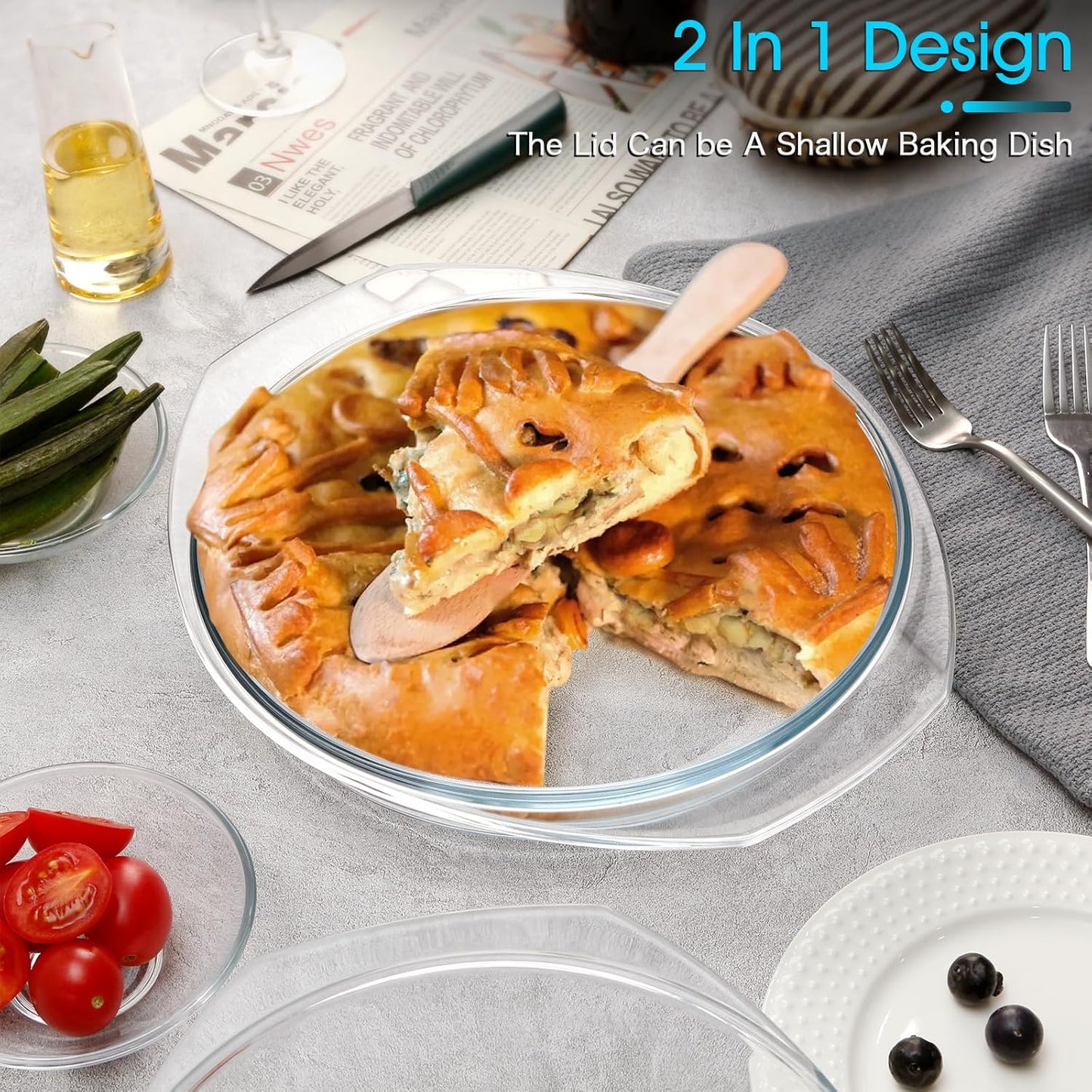 NUTRIUPS 4QT Round Glass Casserole Dish with Lid 11inch Large Glass Microwave Bowls with Lid