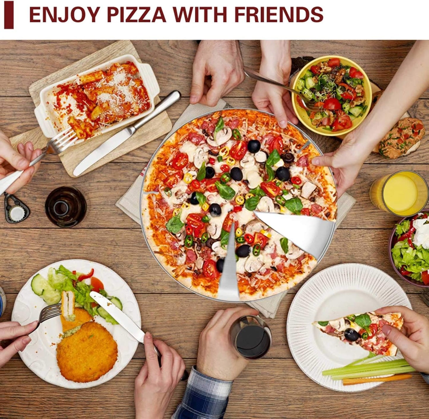 TeamFar Pizza Pan, 12 inch Pizza Pan Set Round Pizza Oven Baking Pans Tray Stainless Steel for Home Restaurant Party, Healthy & Heavy Duty, Dishwasher Safe & Easy Clean - Set of 4