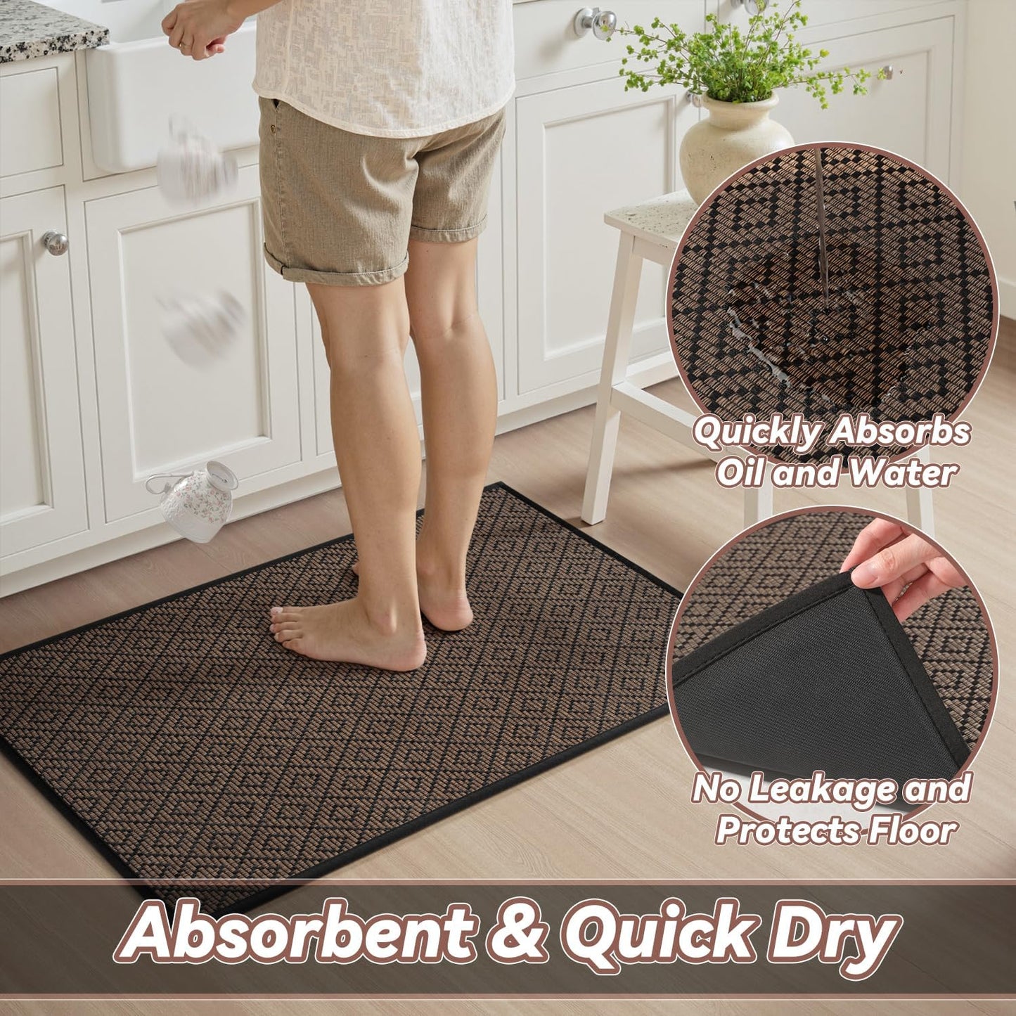 PADOOR Kitchen Runner, Rubber Backed Kitchen Runner Rugs Non Skid Washable, Super Absorbent Kitchen Mats for Floor Front of Sink, 20"x47" Black