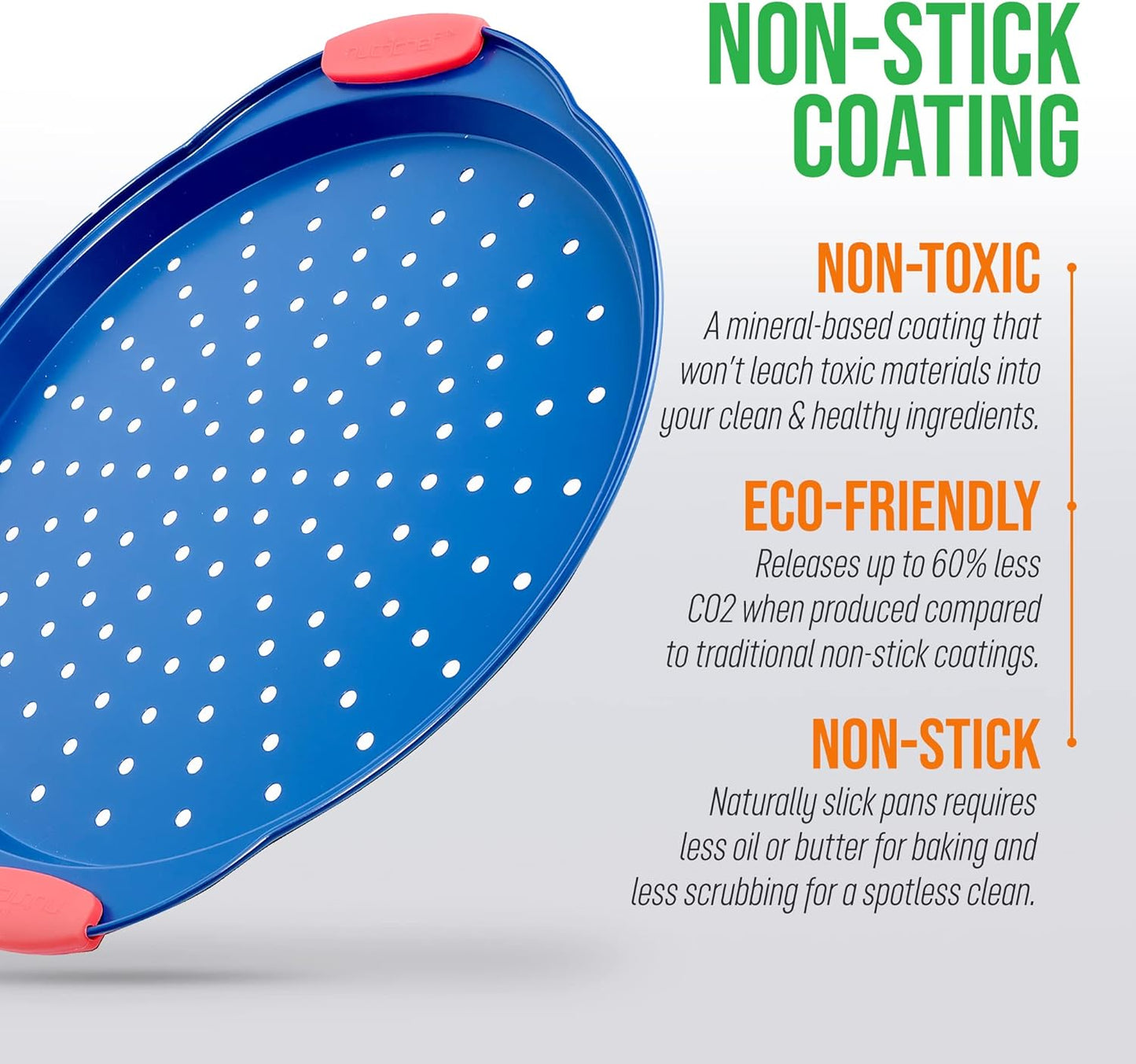 NutriChef 13-Inch Nonstick Pizza Tray - Round Carbon Steel Non-Stick Pizza Baking Pan with Perforated Holes, Premium Bakeware Pizza Screen with Silicone Grip Handles, Dishwasher Safe - Blue