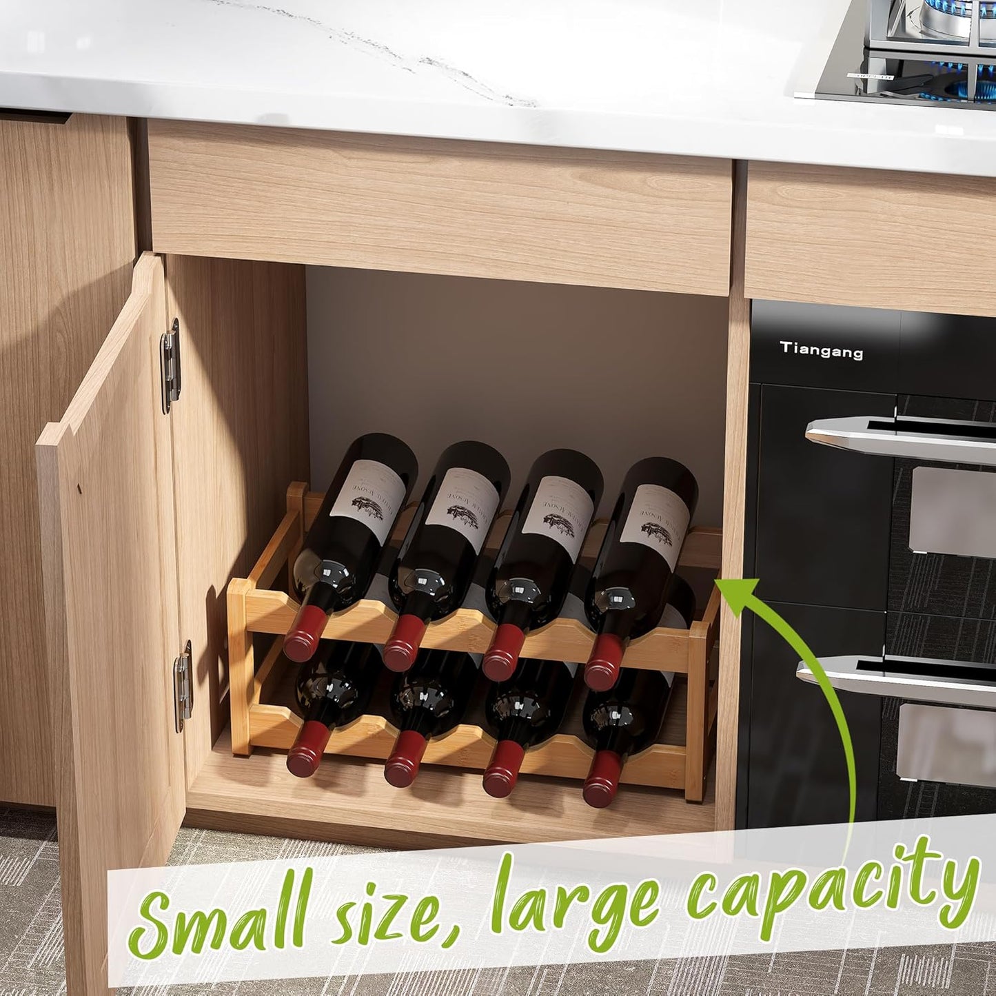 BMOSU Bamboo Wine Rack Wine Storage Cabinet Shelf 8 Bottle Wine Racks Countertop Sturdy for Kitchen Dining Room Pantry - 2 Tiers Wine Rack(Natural)