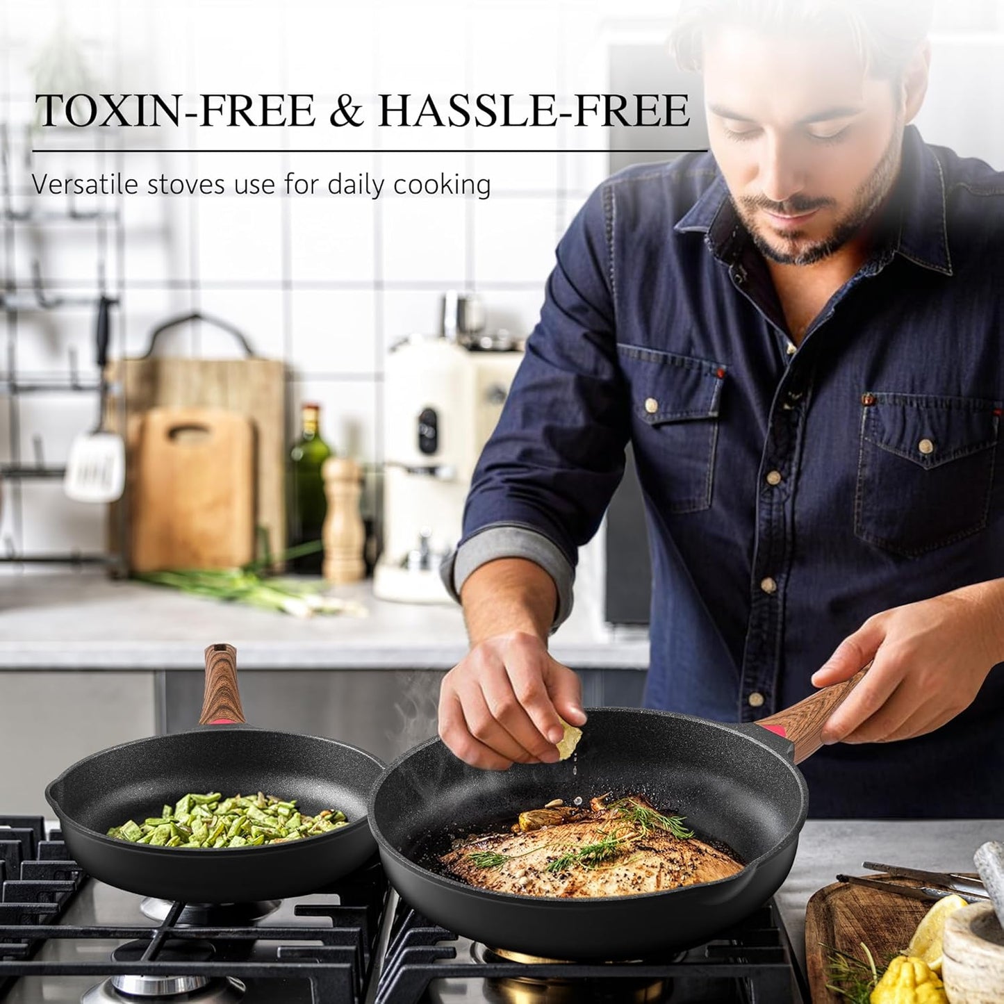 Vinchef 11" Non Stick Frying Pans, Skillet with Lid Used for All Stoves, Induction Non Toxic Cookware, Cooking Pans Nonstick Capable of Kitchen