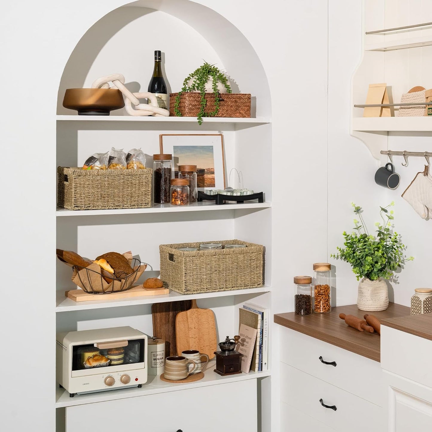 StorageWorks Wicker Storage Baskets, Handwoven Seagrass Basket for Organizing, Decorative Organizers with Built-in Handles, Set of 2