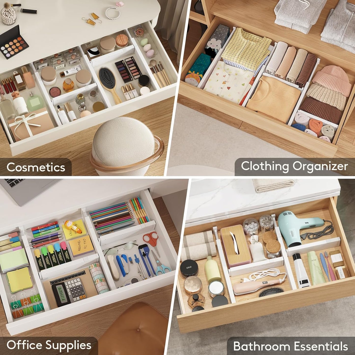 Lifewit 5 Pack Clothes Drawer Dividers 2.36" High, 11"-17" Adjustable Drawer Organizer for Clothing/Makeup, Plastic Expandable Separators in Kitchen/Dresser/Bathroom/Office Organization & Storage