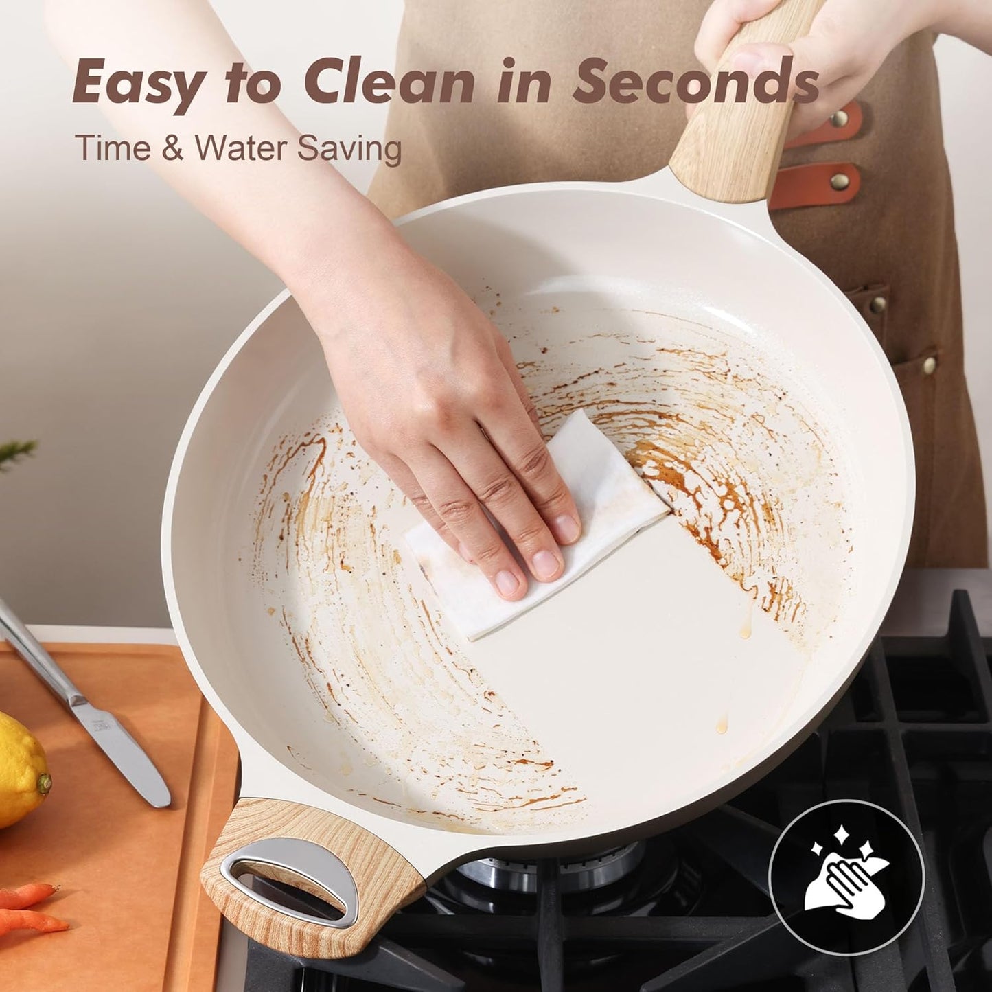 SENSARTE Ceramic Nonstick Frying Pan Skillet with Hot-resistant Handle 12.5Inch Large Non-toxic Healthy Kitchen Cooking Chef's Pan, Free of Intentionally Added PFOA/PFAS/PTFE, Induction Compatible