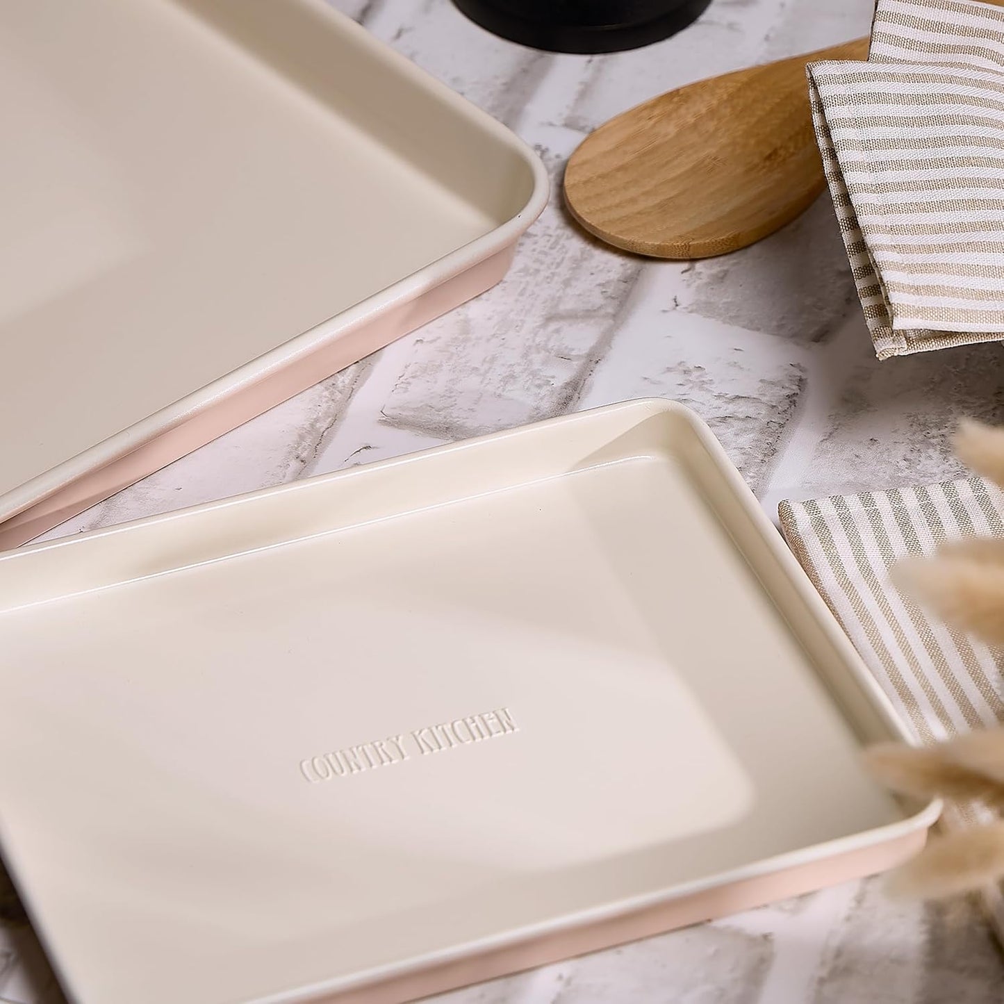 Country Kitchen Nonstick Stackable Bakeware Set - Deluxe Heavy Duty, Durable, Easy Release Baking Set, Pink, 13 Pcs with Handles