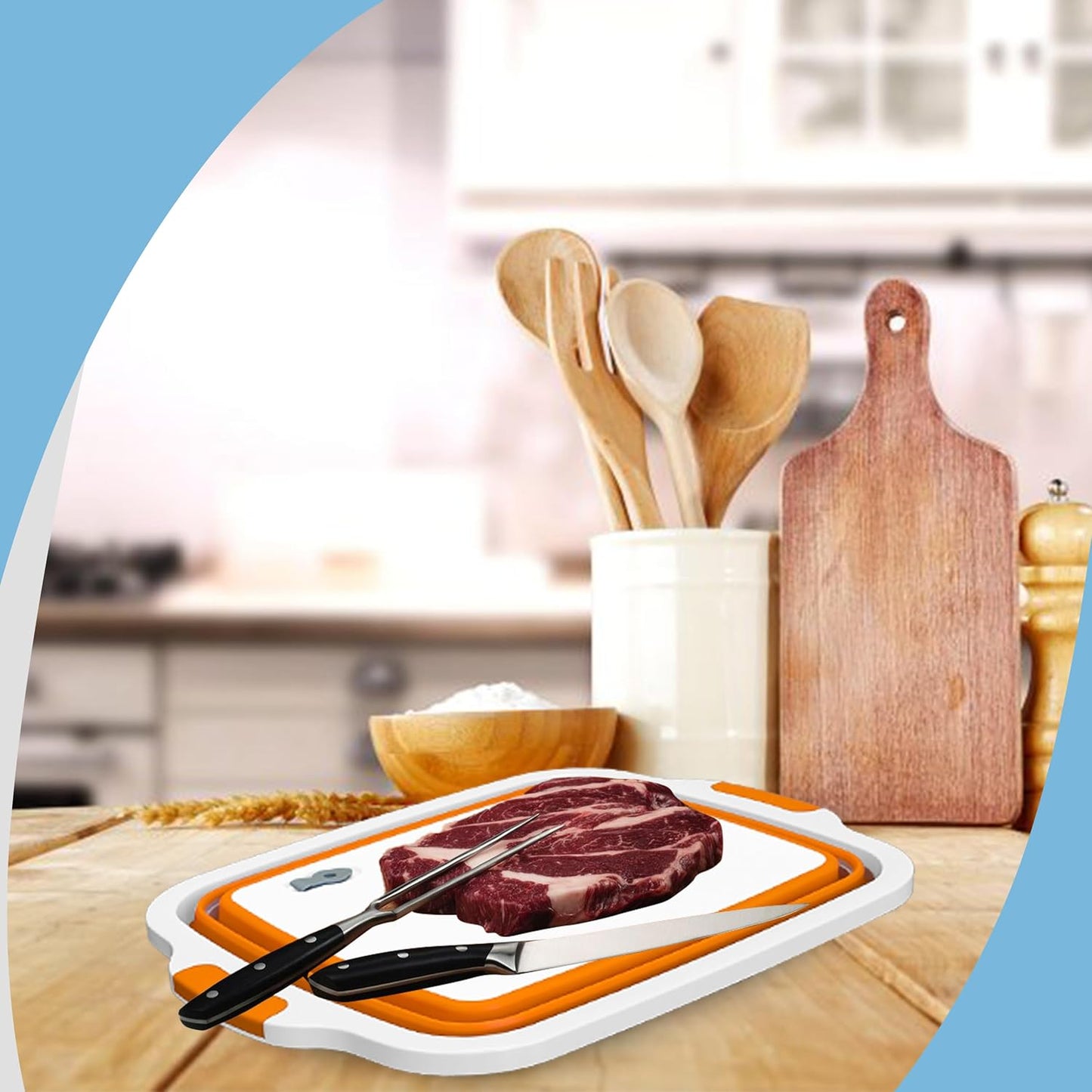 BBQ Prep Tub, 8L Multifunctional Camping Cutting Board with lid, Meat Prep Tub for Meal Prep Marinating Food, Marinating Container with Lid, Collapsible Food Storage Containers (Original)