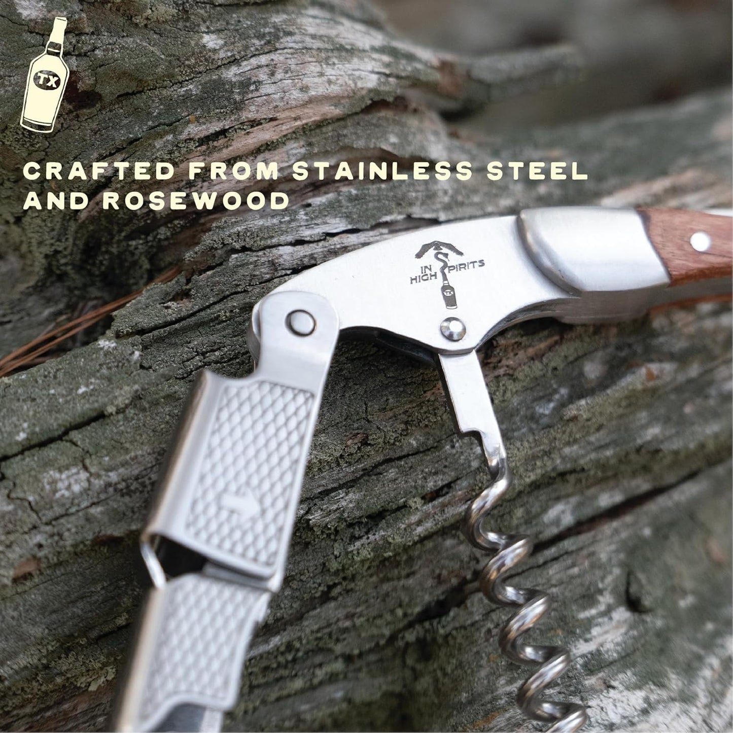 Corkscrew and Wine Key - Bottle Opener for Servers and Bartenders - Rosewood and Stainless Steel - Double Hinged - Waiters Wine Opener