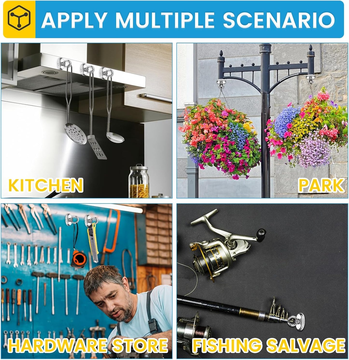 Magnetic Hooks, 100 LB(45KG) Heavy Duty Magnetic Hooks with Countersunk Hole Eyebolt, Perfect for Home, Kitchen, Workplace, Office and Garage, Pack of 10 Brand