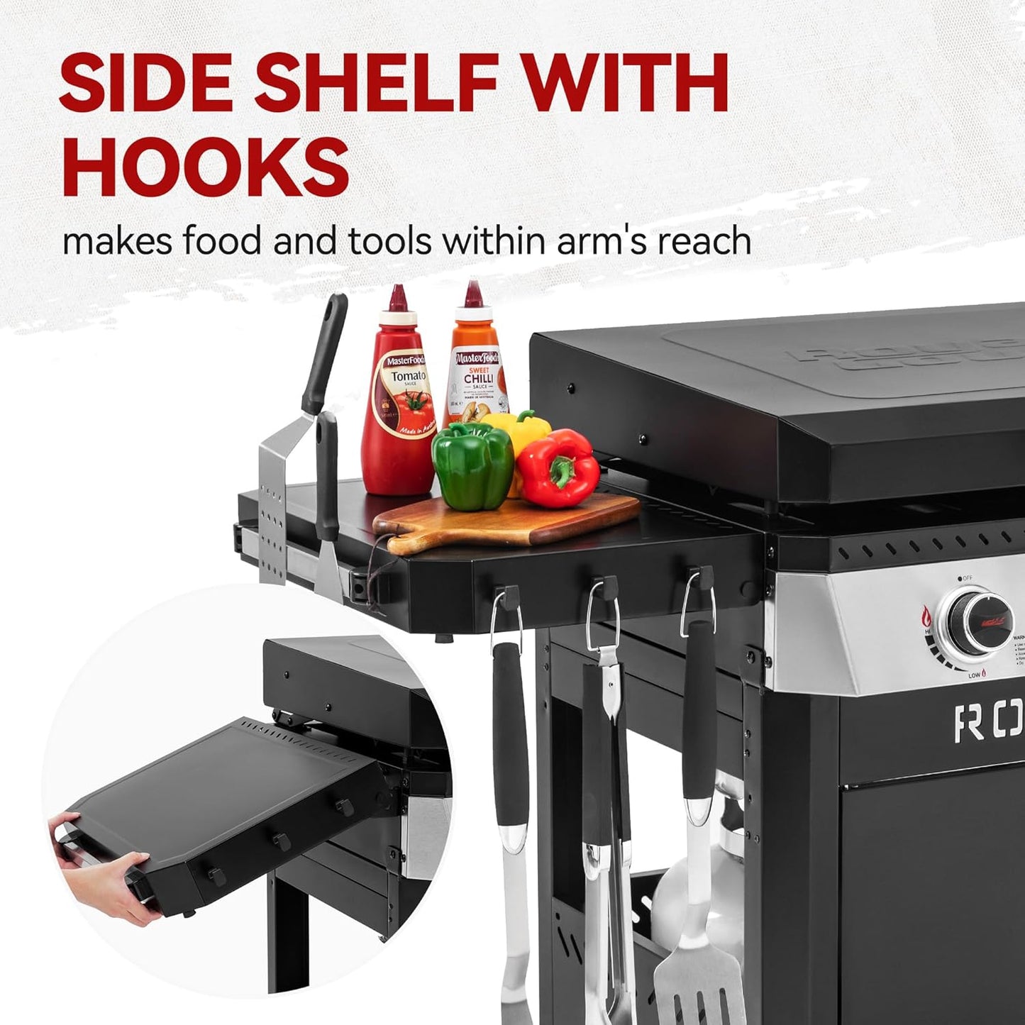 Royal Gourmet GB4008T 4 Burner Propane Gas Griddle with Pull-Out Expandable Table & Foldable Side Shelf, 34-Inch Flat Top Grill with Hood for Outdoor Cooking & Backyard Barbecue, Black