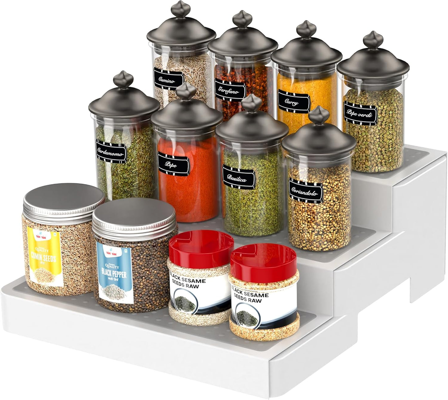 YAN & HIN Pack of 2, 3-Tier Spice Racks, Expandable and Non-Skid, Ideal as Medicine Cabinet Organizers, Kitchen Shelf Pantry Organizer, and Seasoning Organizer, Canned Food Organizer