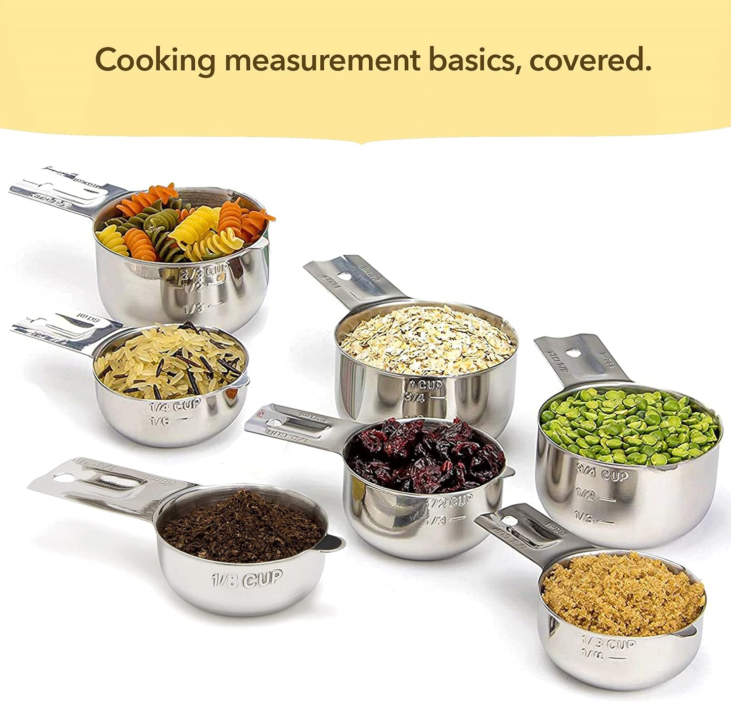 Simply Gourmet Measuring Cups Set of 7, Stackable, 304 Premium Stainless Steel, Kitchen Gadgets for Measure Liquid and Dry Ingredients, Cooking & Baking
