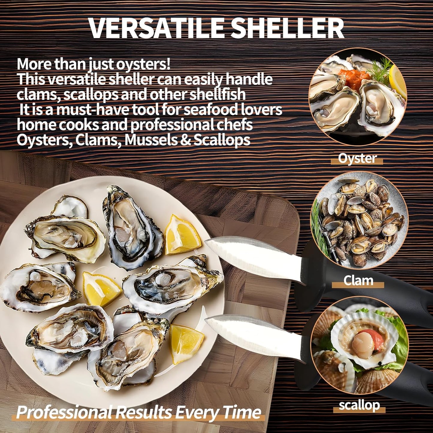 Oyster Knife Shucker Oyster Shucking Tool Perfect for Opening Clams, Mussels, Scallops, Shellfish Ideal for Home Kitchens, Raw Bars & Chefs(2 Pack)