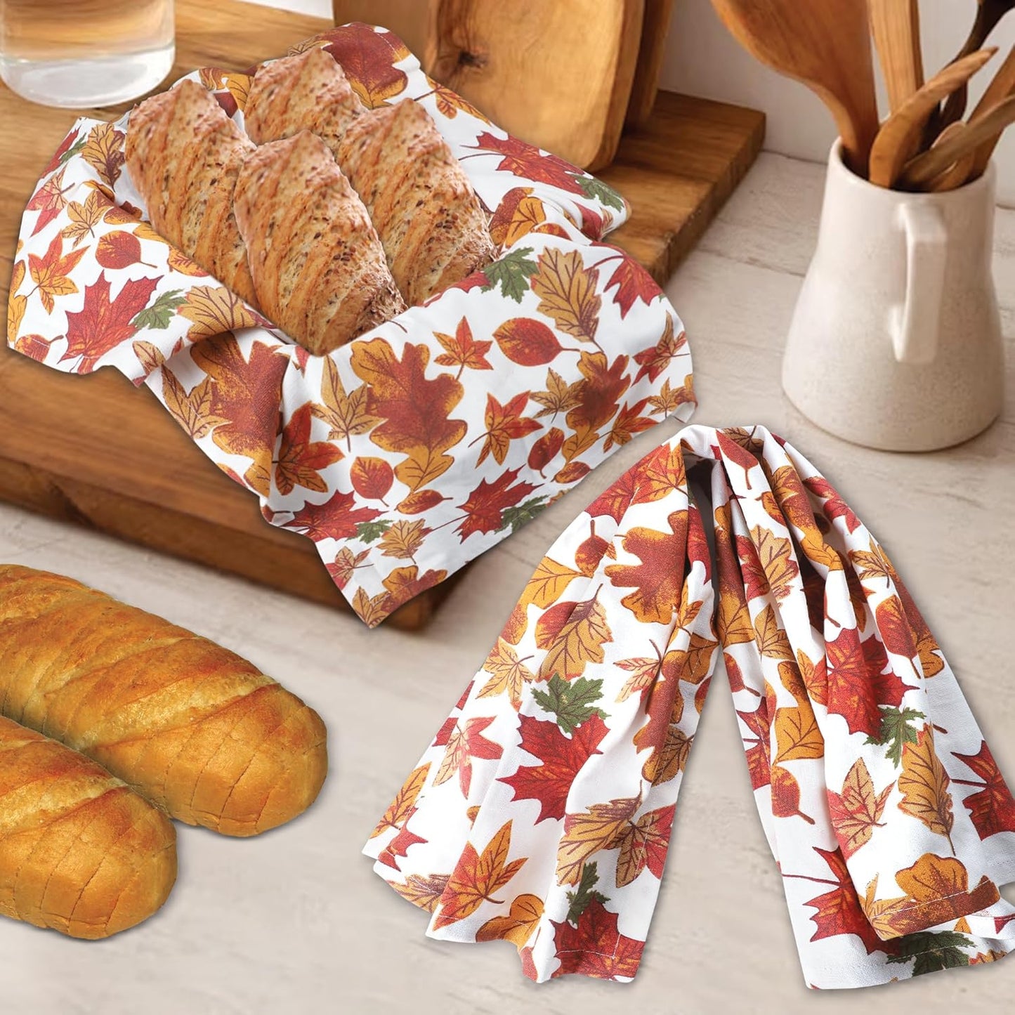 Urban Villa Fall Kitchen Towels Harvest Leaves Print Dish Towels Set of 6 20" X30” 100% Cotton Highly Absorbent Quick Drying Dish Cloths & Dish Towels Thanks Giving Tea Towels with Hanging Loop