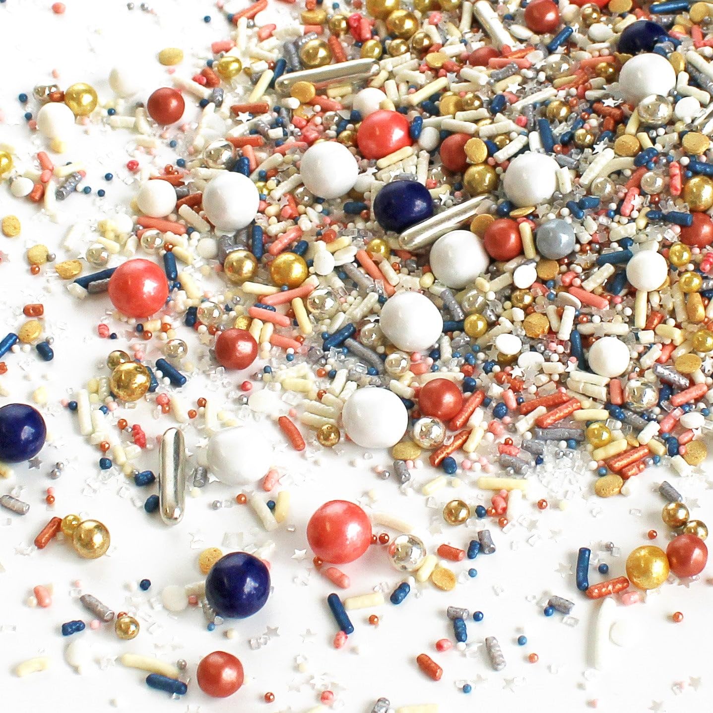 Sprinkle Pop Bridal Party Sprinkle Mix| Navy Blue White Coral Sprinkles with Gold & Silver Metallic Dragees| Wedding Sprinkles Made in USA for Decorating Cakes Cupcakes Donuts Cookies Ice Cream, 2oz