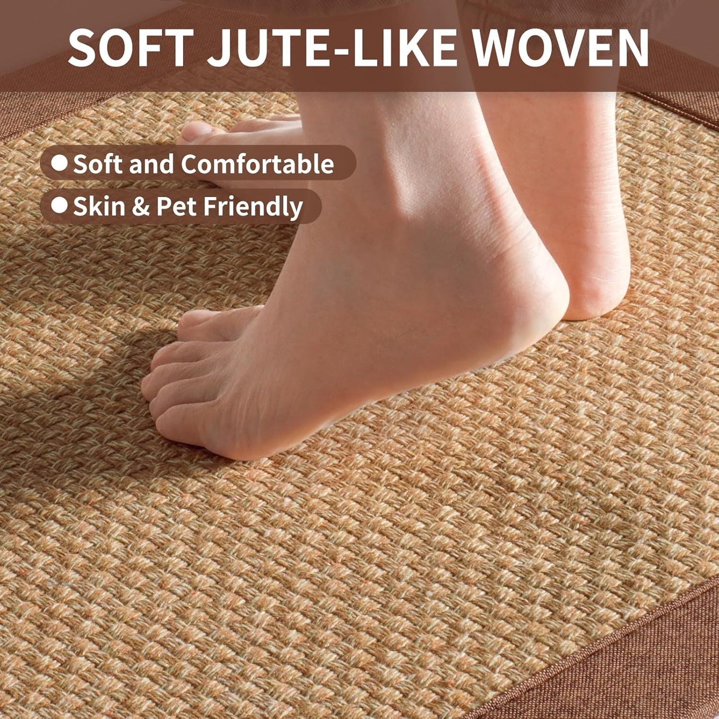 Kitchen Mats for Floor, Rubber Backing Kitchen Rugs Non Slip Washable, Super Absorbent Jute-Like Braid Kitchen Runner Rug Sink Mat Standing Mat, Easy to Clean, Brown 17"x30"