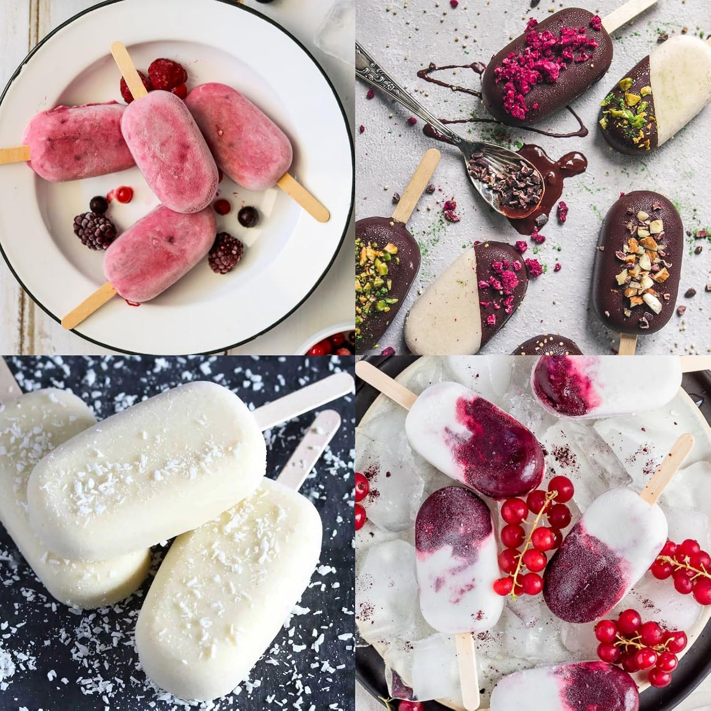 Sakolla Large Popsicle Silicone Molds Set, 3 Pcs 4 Cavities Oval Homemade Ice Cream Molds with 150 Wooden Sticks for Ice Pop, Cakesicles, Cake Pop (Green)