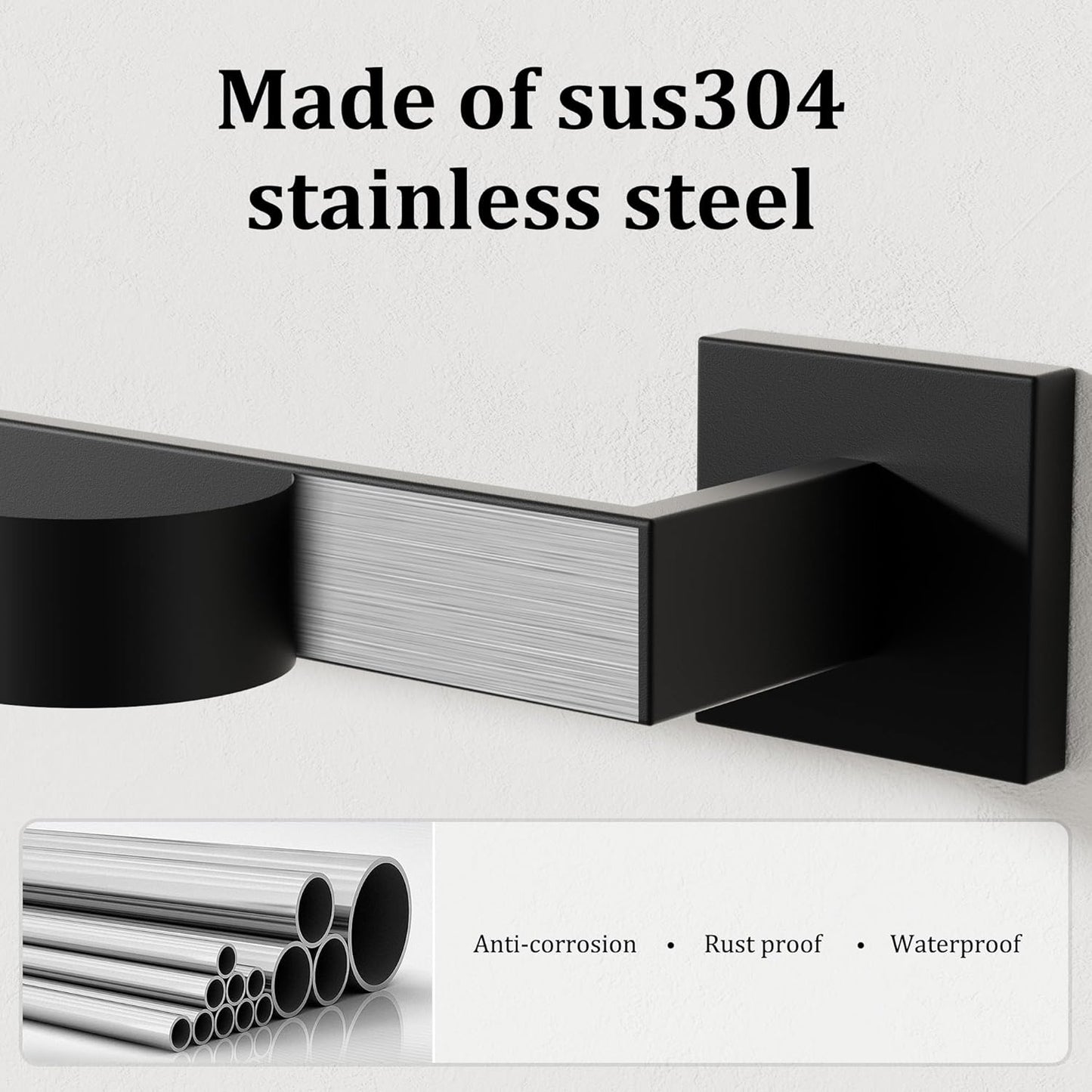 Alise Black Towel Bars,23.62 Inch Towel Holder Towel Racks for Bathroom and Lavatory,SUS304 Stainless Steel Hand Towel Hanger Rail Wall Mount,Useable Length 21.85 Inch Towel Bar, GYT060-B