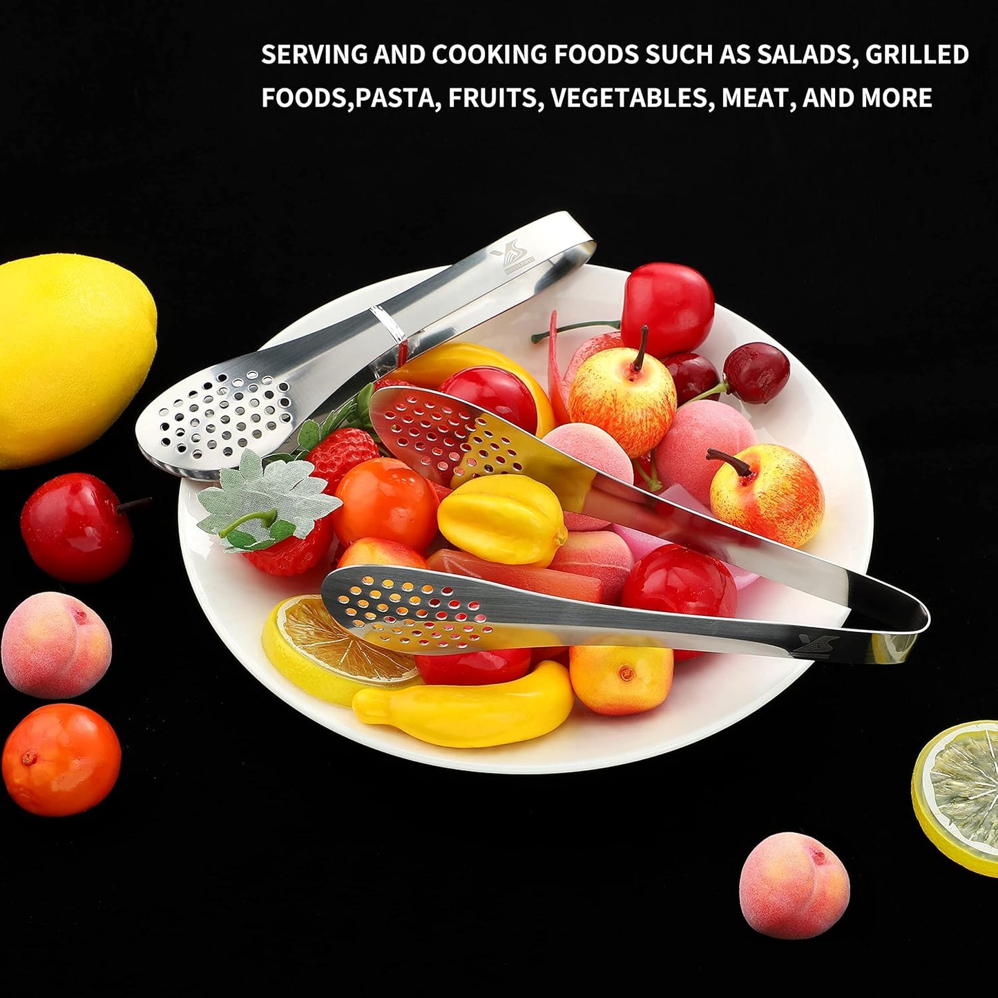 MSY BIGSUNNY 7inch Food Serving Tongs Stainless Steel Buffet Tongs (silver, 2pack)