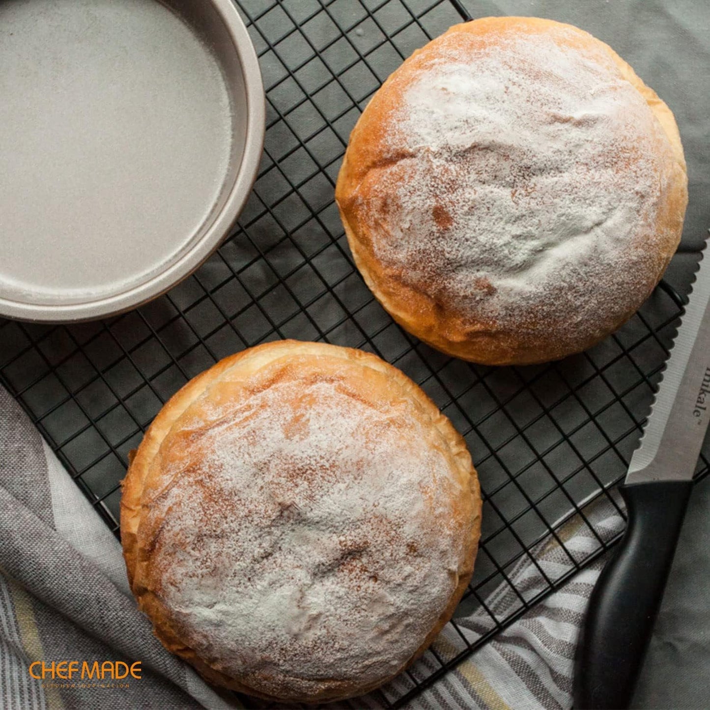 CHEFMADE Mini Round Cake Pan Set, 6-Inch 4Pcs Non-Stick Round Cake and Loaf Bakeware for Oven and Instant Pot Baking (Champagne Gold)