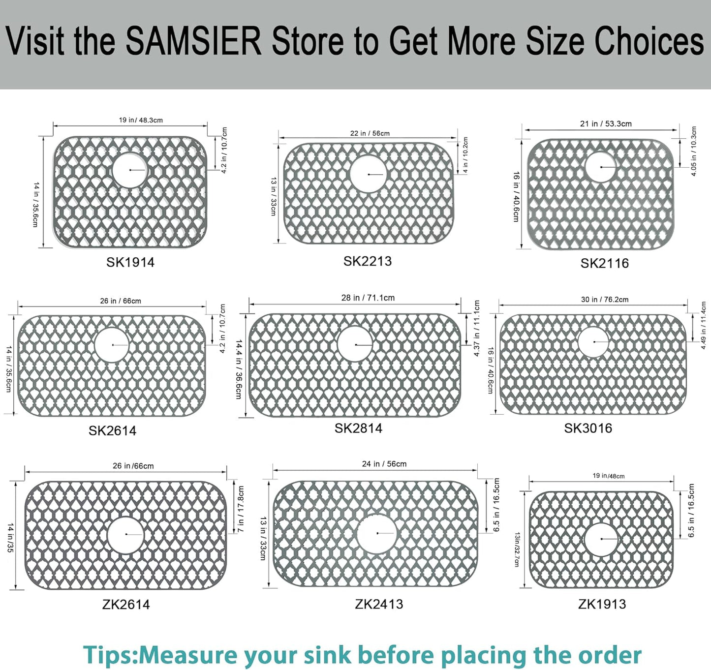 Sink Protectors for Kitchen Sink 13x11 &16x12 &19x14 &21x16 &22x13 &24x13 &26x14 &28x14 &30x16, Large Silicone Sink Mats Grid for Bottom of Farmhouse Sink (16.7”x12.5”)