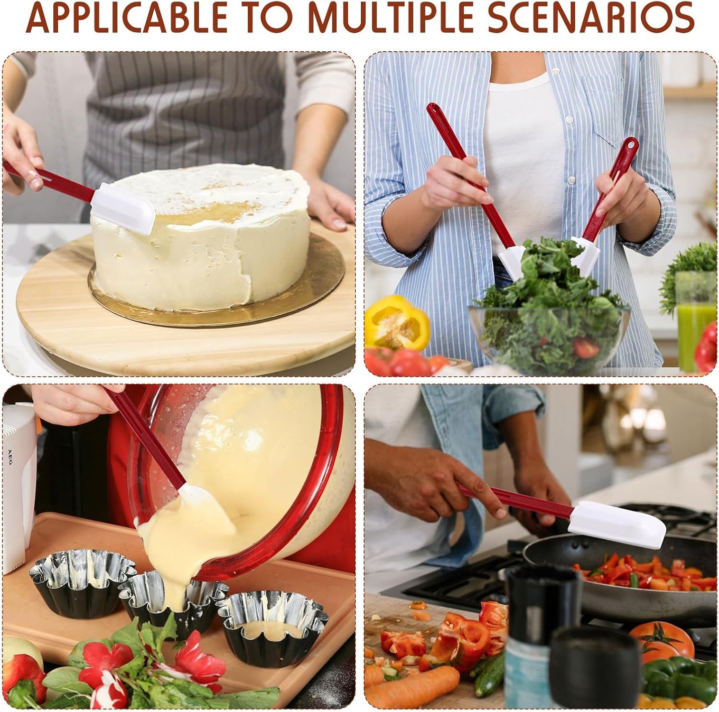 Norme 4 Pcs High Temp Silicone Spatulas Heat Resistant Rubber Spatula Commercial Silicone Scraper with Handle for Kitchen Cook Baking Mixing Utensil, Dishwasher Safe (14 Inch,16.5 Inch)