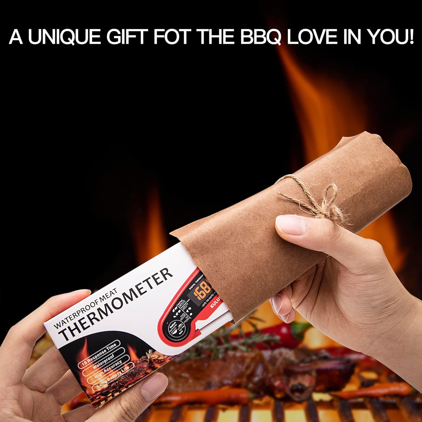 KULUNER 1-Second Rapid and Accurate Meat Thermometer - Waterproof Multifunctional Kitchen Food Thermometer, Ideal for Frying, Smoking, Grilling and More(Red)