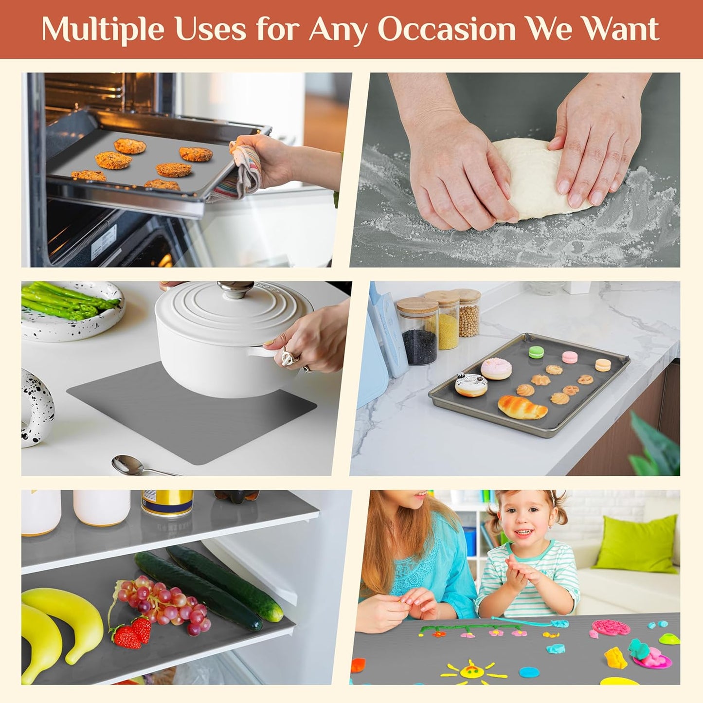 Silicone Baking Mat, 24 IN x 6 FT Free Cutting Baking Sheet,Non-Stick Reusable Dough & Pastry Mat,Non-Slip Silicone Mat Roll for Air Fryer Liner,Freeze Dryer,Oven Baking Pan,Kitchen Counter