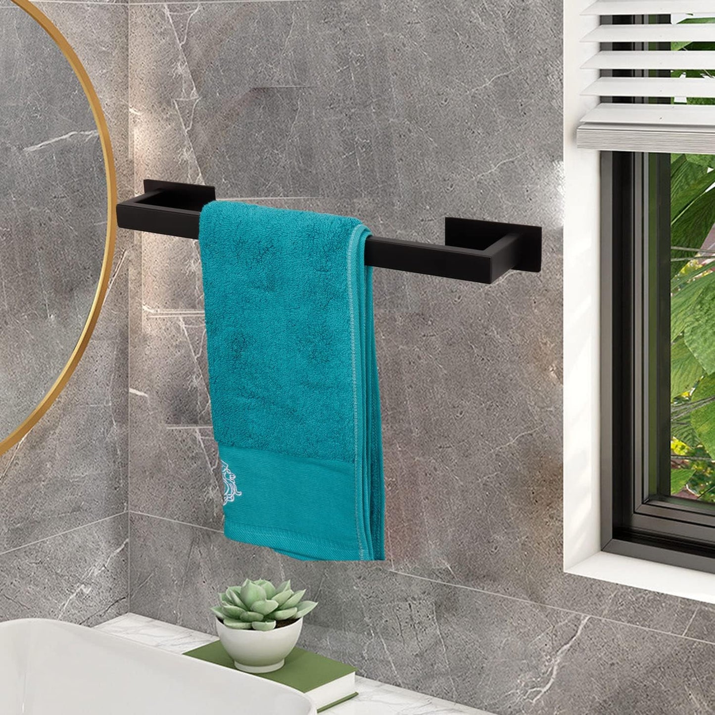 Bathroom Towel Bar Self Adhesive, No Drilling Towel Rack Easy to Install, Hand Towel Holder Made of Premium Stainless Steel Sticky on Hand Towel Hanger for Kitchen, Toilet.(17.7IN, Black)