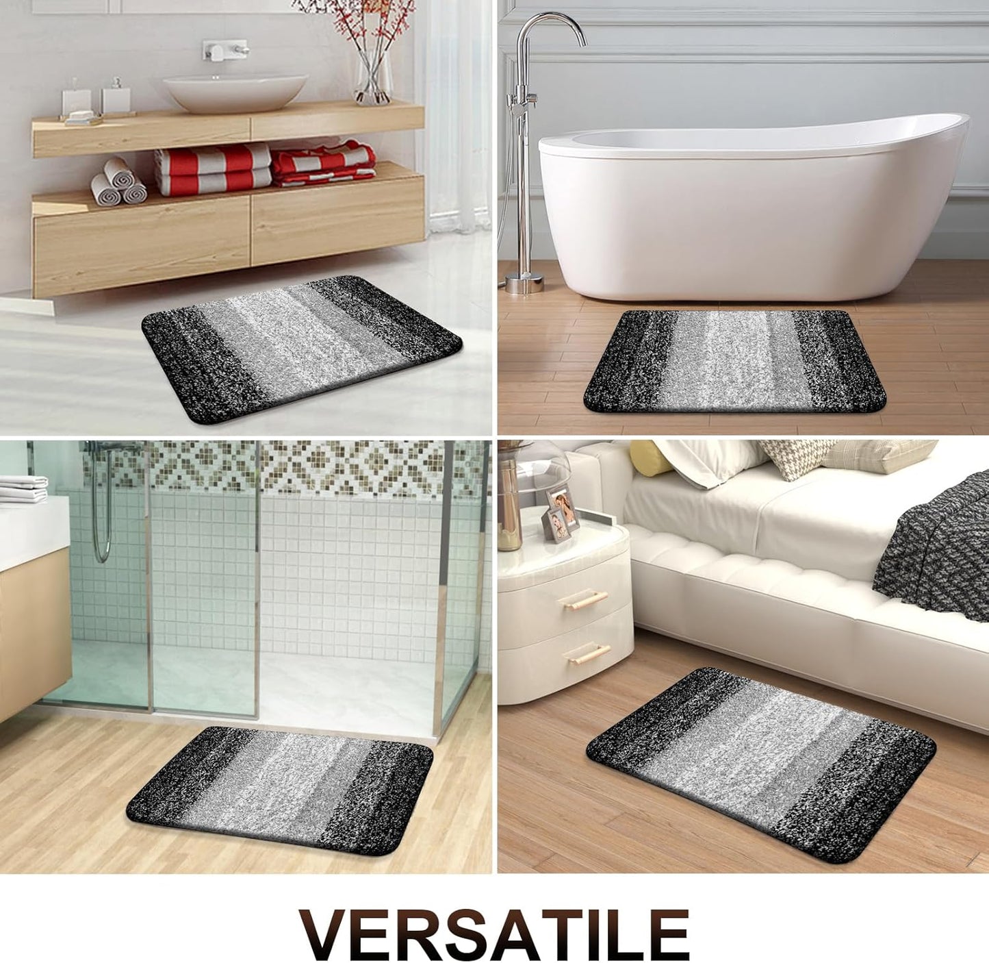 OLANLY Bathroom Runner Rugs 59x17, Extra Soft Absorbent Microfiber Bath Rugs, Rubber Backing, Quick Dry, Machine Washable Bath Mats for Bathroom Floor, Tub and Shower, Home Decor Accessories, Black