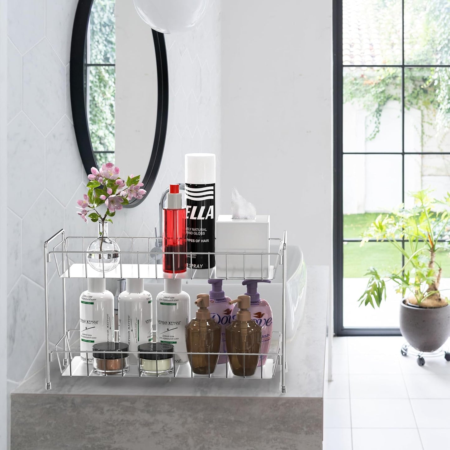 Simple Houseware 2-Tier Spice Rack Kitchen Organizer Countertop Shelf, Chrome