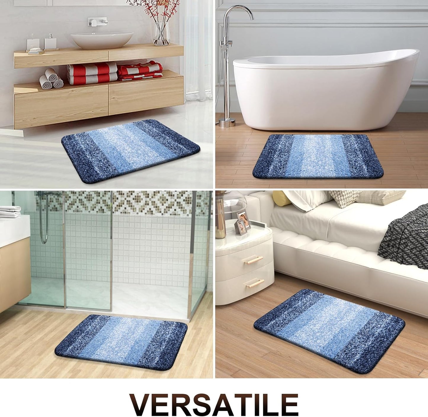 OLANLY Bathroom Runner Rugs 44x24, Extra Soft Absorbent Microfiber Bath Rugs, Rubber Backing, Quick Dry, Machine Washable Bath Mats for Bathroom Floor, Tub and Shower, Home Decor Accessories, Navy