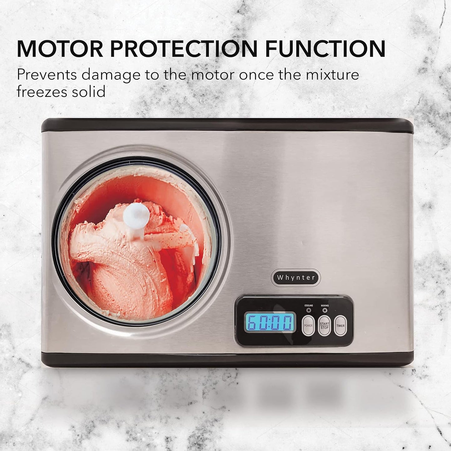 Whynter Ice Cream Maker Machine 1.6 Qt. Automatic with Built-In Compressor, LCD Digital Display & Timer, No Pre-Freezing, ICM-15LS, Stainless Steel