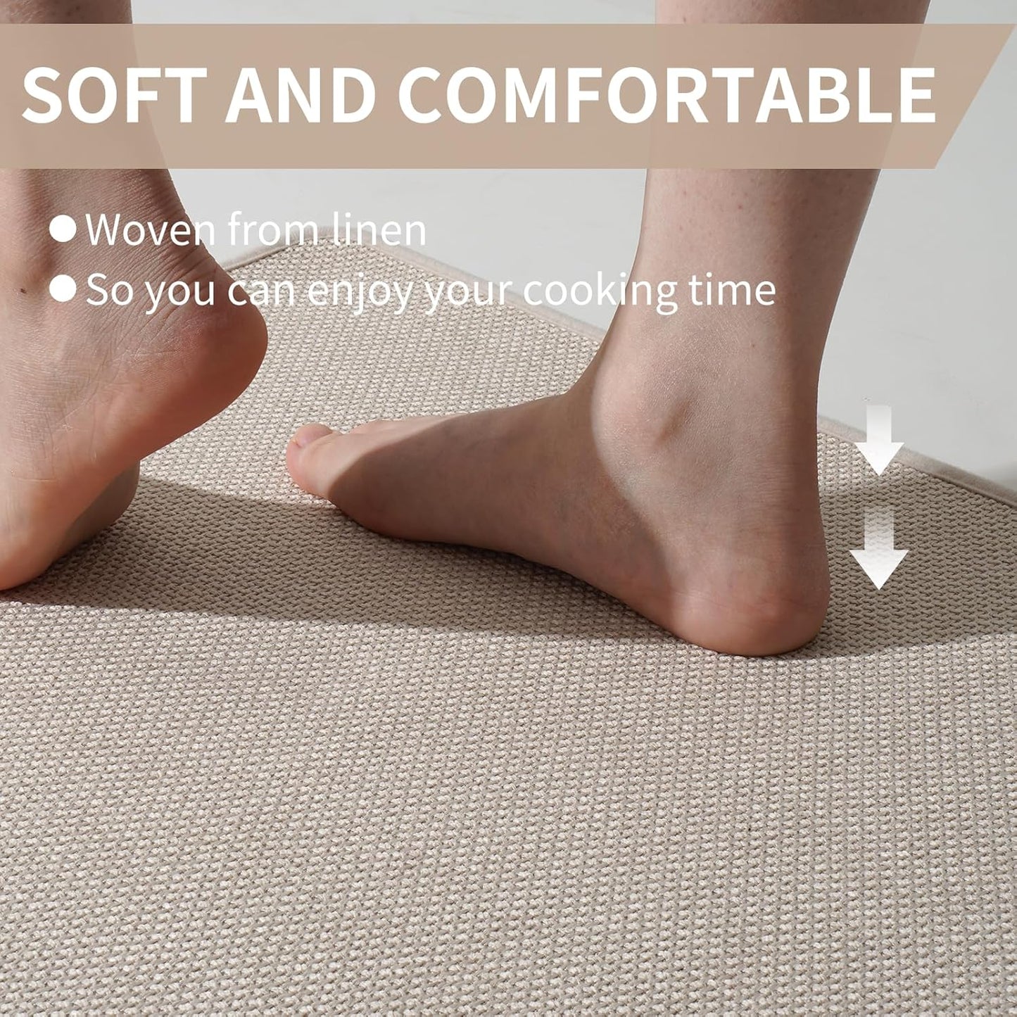 Kitchen Mats for Floor, Super Absorbent Kitchen Rugs Non Slip Washable, Soft Imitation Linen Braided Kitchen Runner Rug, Standing Mat Kitchens Sink Mat, Easy to Clean, Beige 17x47