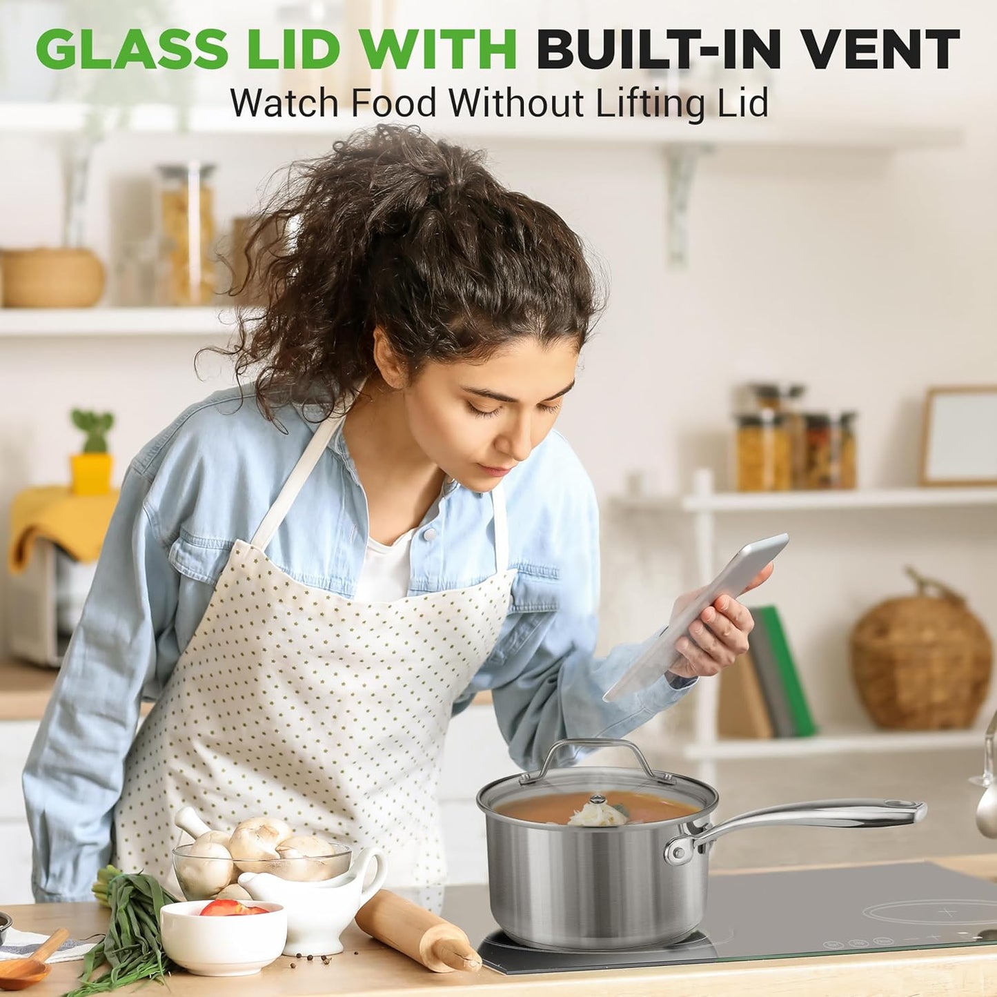 NutriChef 2 Quart Stainless Steel Pot with Lid - Heavy Duty Saucepan with Ergonomic Handles, For All Cooktops