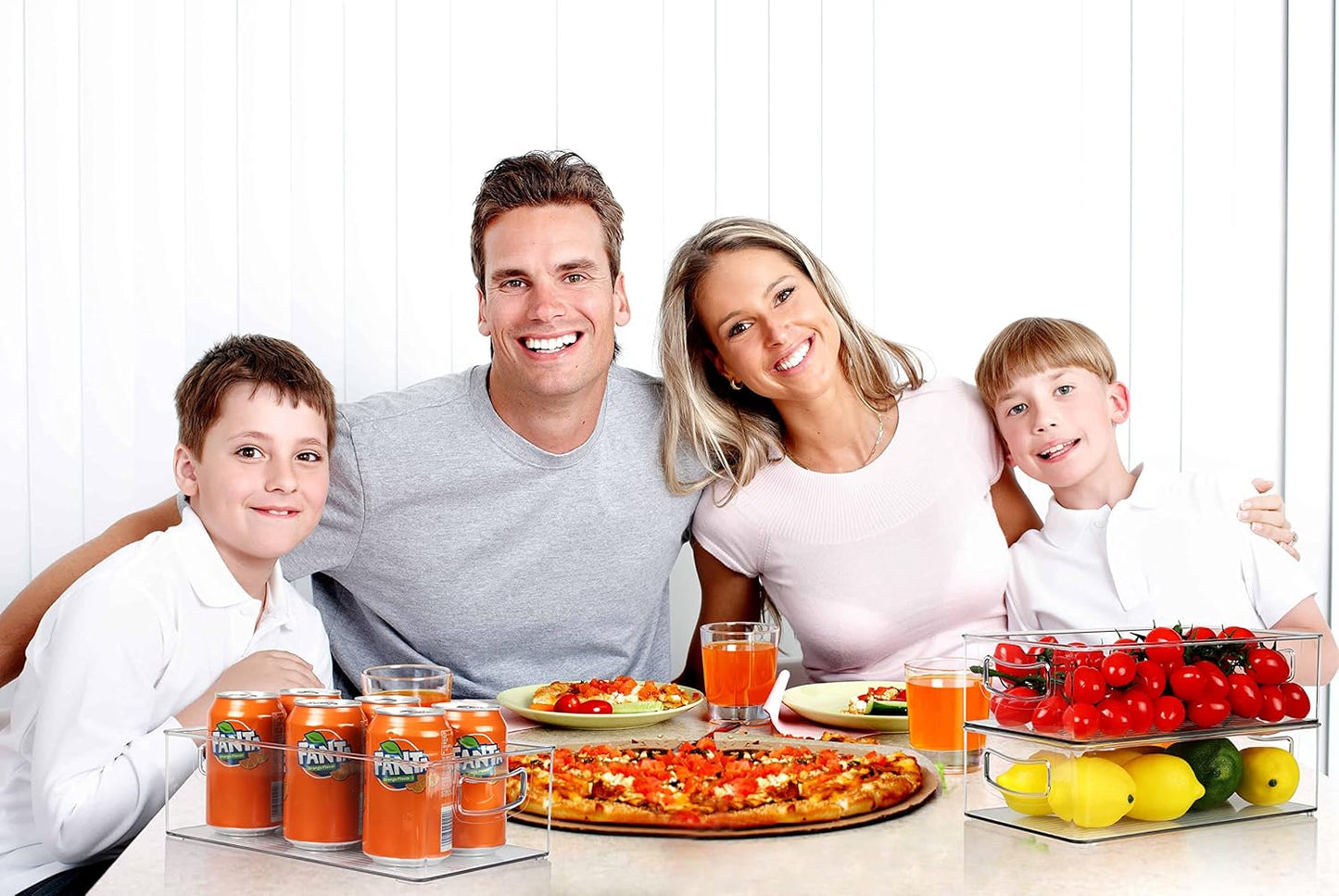 Hudgan Set Of 8 Fridge Organizer Bins, Stackable Plastic Organizer Bins for Fridge Pantry, 4 Large and 4 Small Refrigerator Organizers and Storage - Food Safe, BPA Free